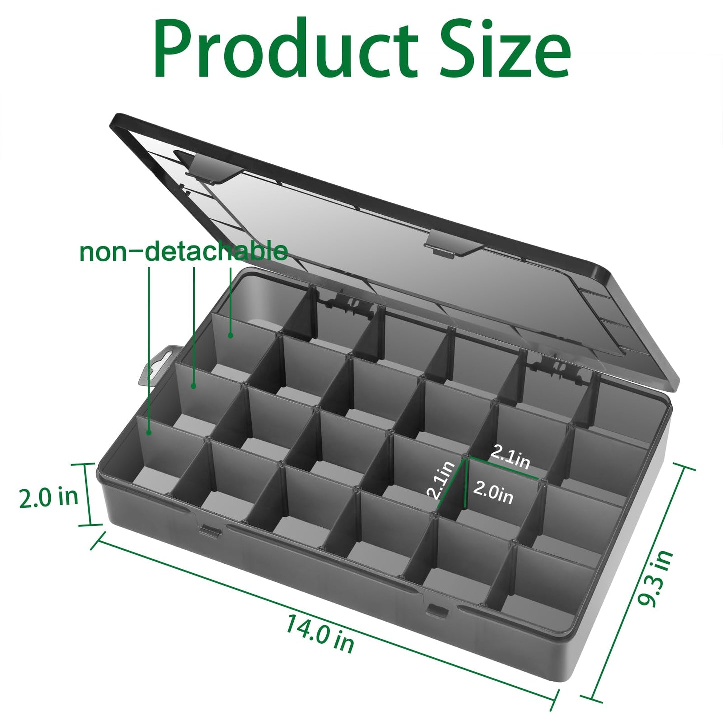 Gbivbe 24 Grids Extra Large Plastic Craft Storage Box, Black Plastic Organizer Container Compartment Bead Storage Box with Adjustable Dividers for