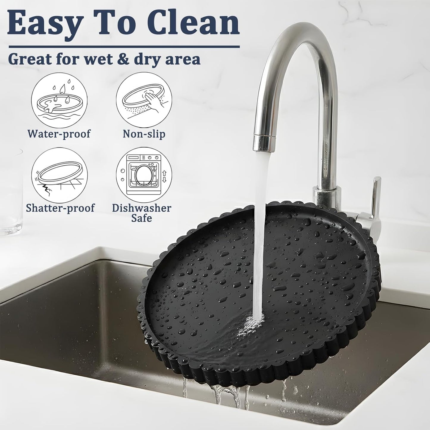 Silicone Bathroom Tray Round Vanity Tray Decorative Soap Holder Kitchen Countertop Organizer Coffee Table Decor for Candle, Perfume, Plant