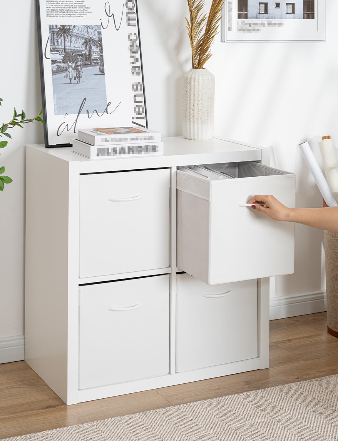 StorageWorks White Storage Cubes, Storage Cube Boxes with Handle, Cube Storage Basket for Shelves, Fabric Organiser Boxes for Wardrobe
