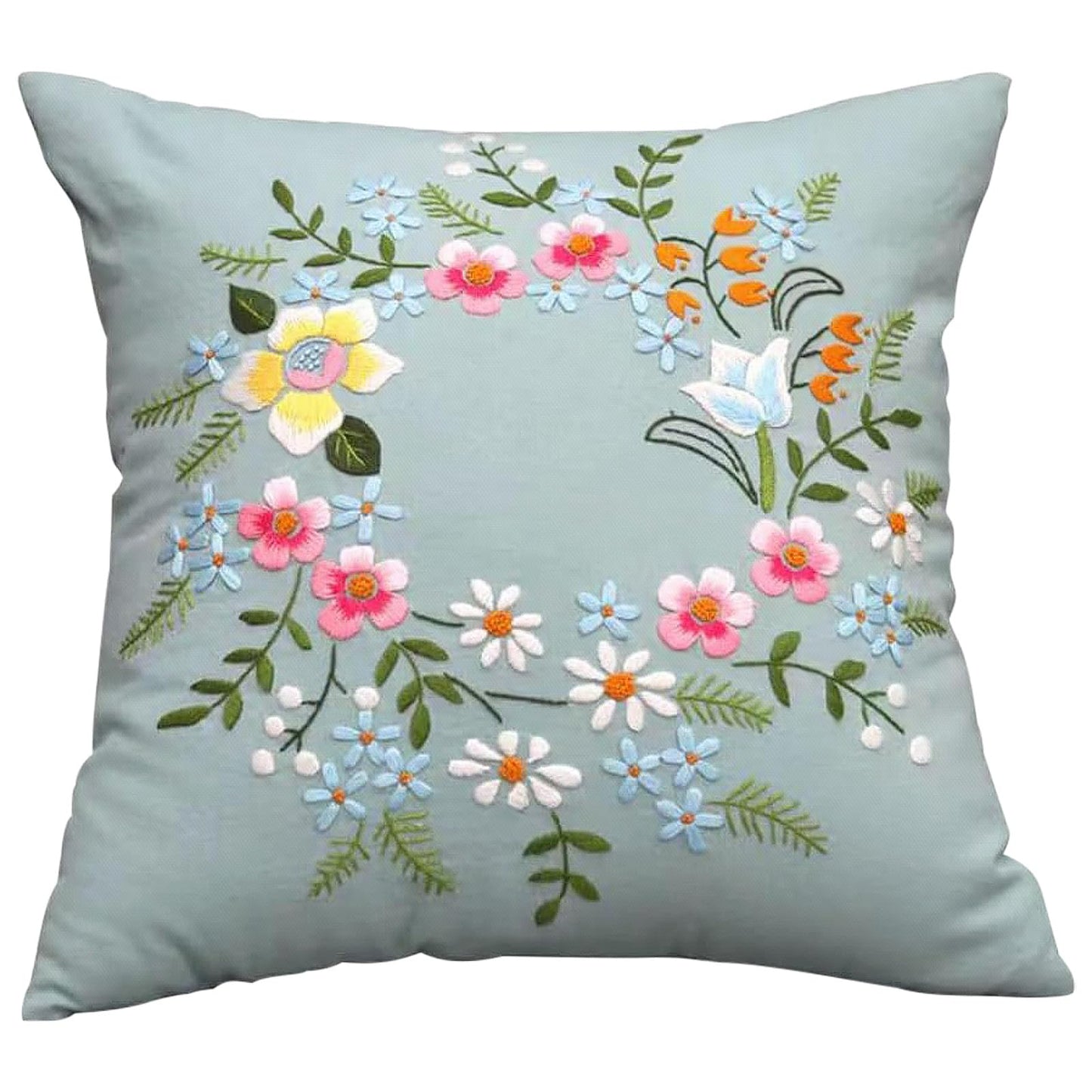 wiksite Embroidery Kit Pillowcase DIY Kit Cushion Cover Pillow Cover Embroidery Kit, Car Cushion DIY Hand Embroidery Pillow Case Kit Stitch Set with
