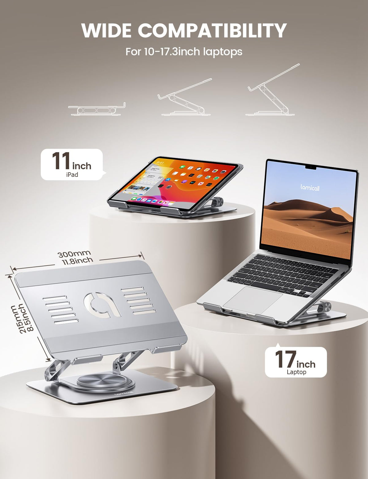 Lamicall Laptop Stand Desk, Laptop Riser - 360° Rotatable Foldable Aluminum Notebook Holder