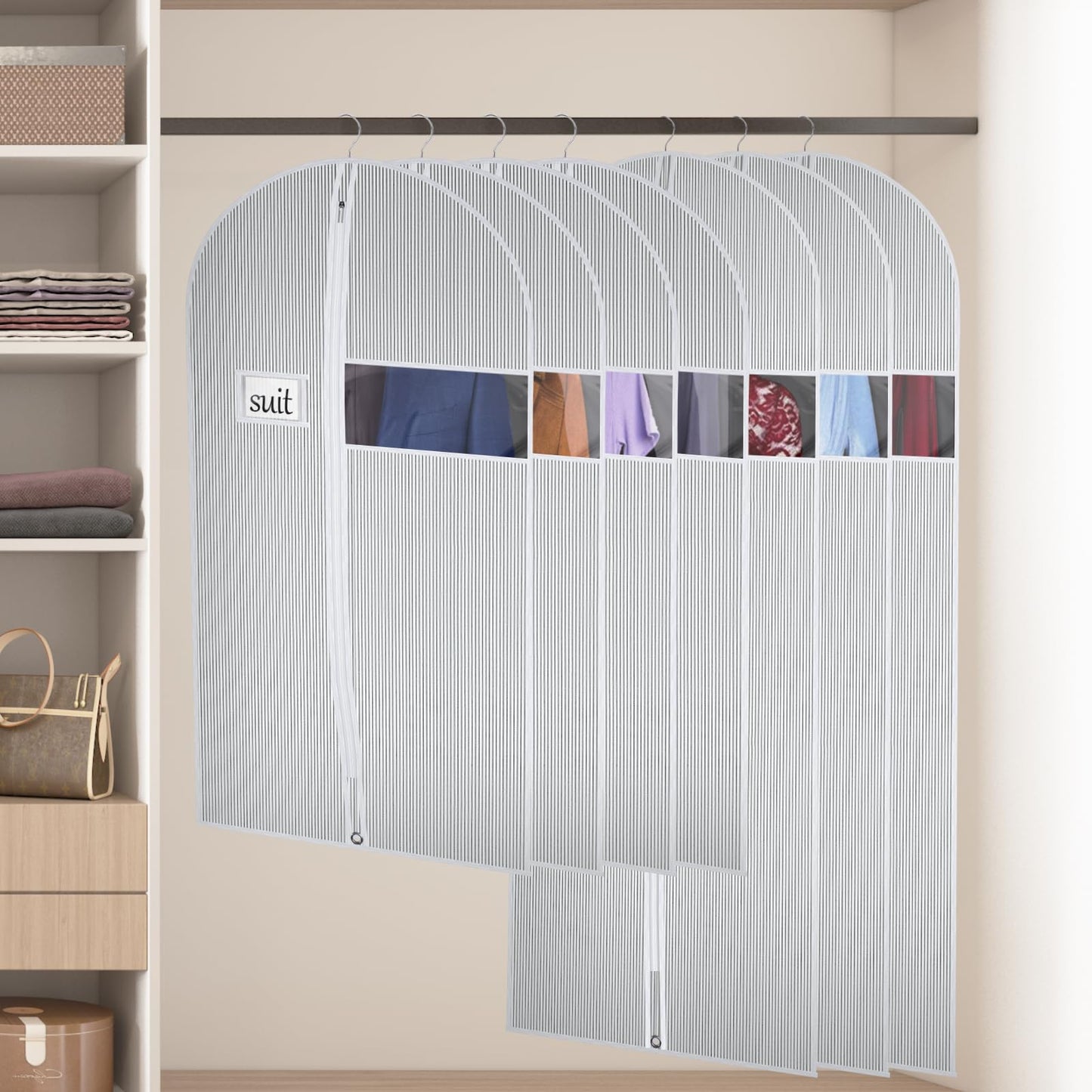 Univivi Garment Bag, 40 inch Clothes Covers, 5 Pack, White