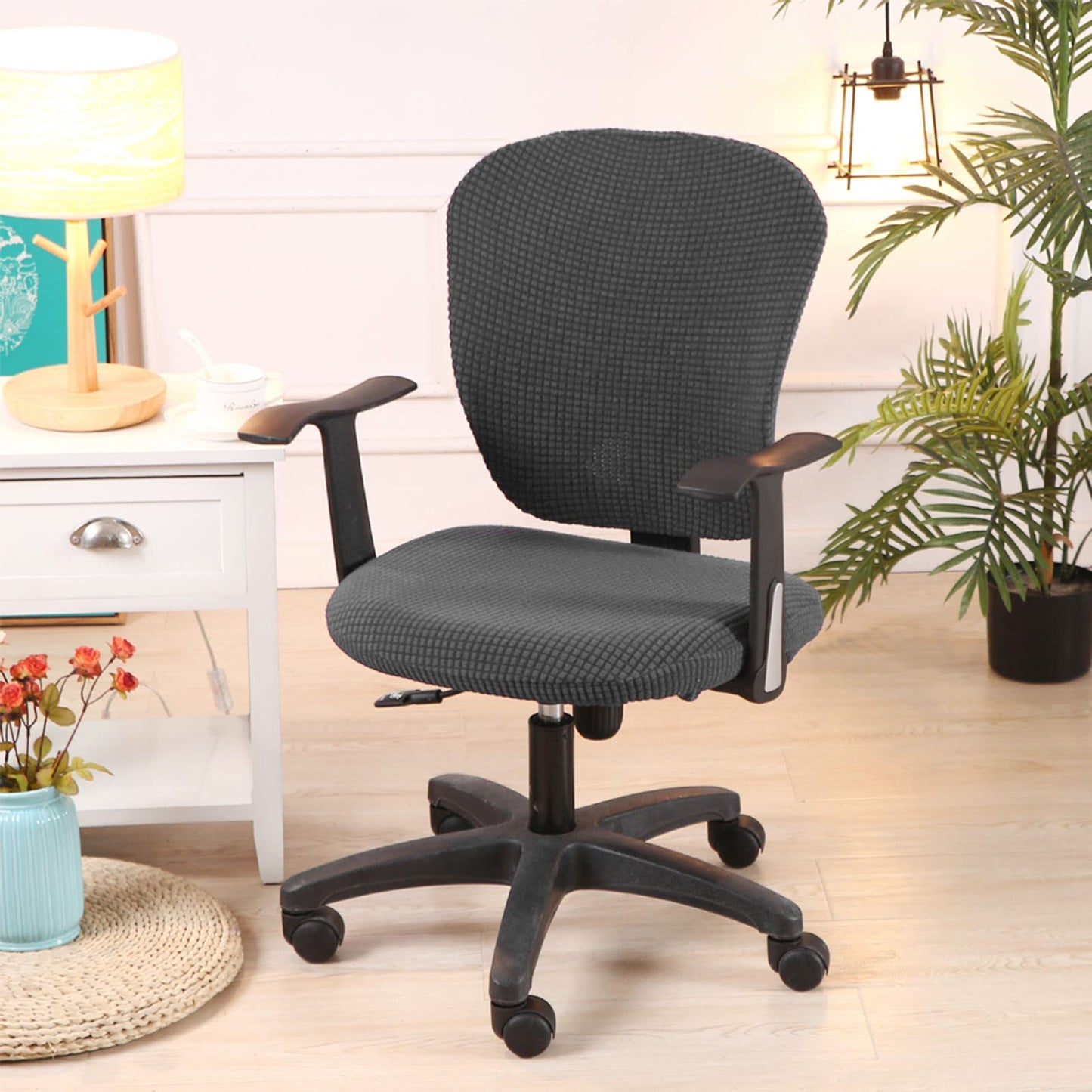 Fenteer Stretch Office Covers Seat Cover Slipcover Desk Seat Cushion Protectors for Computer, Dark Grey