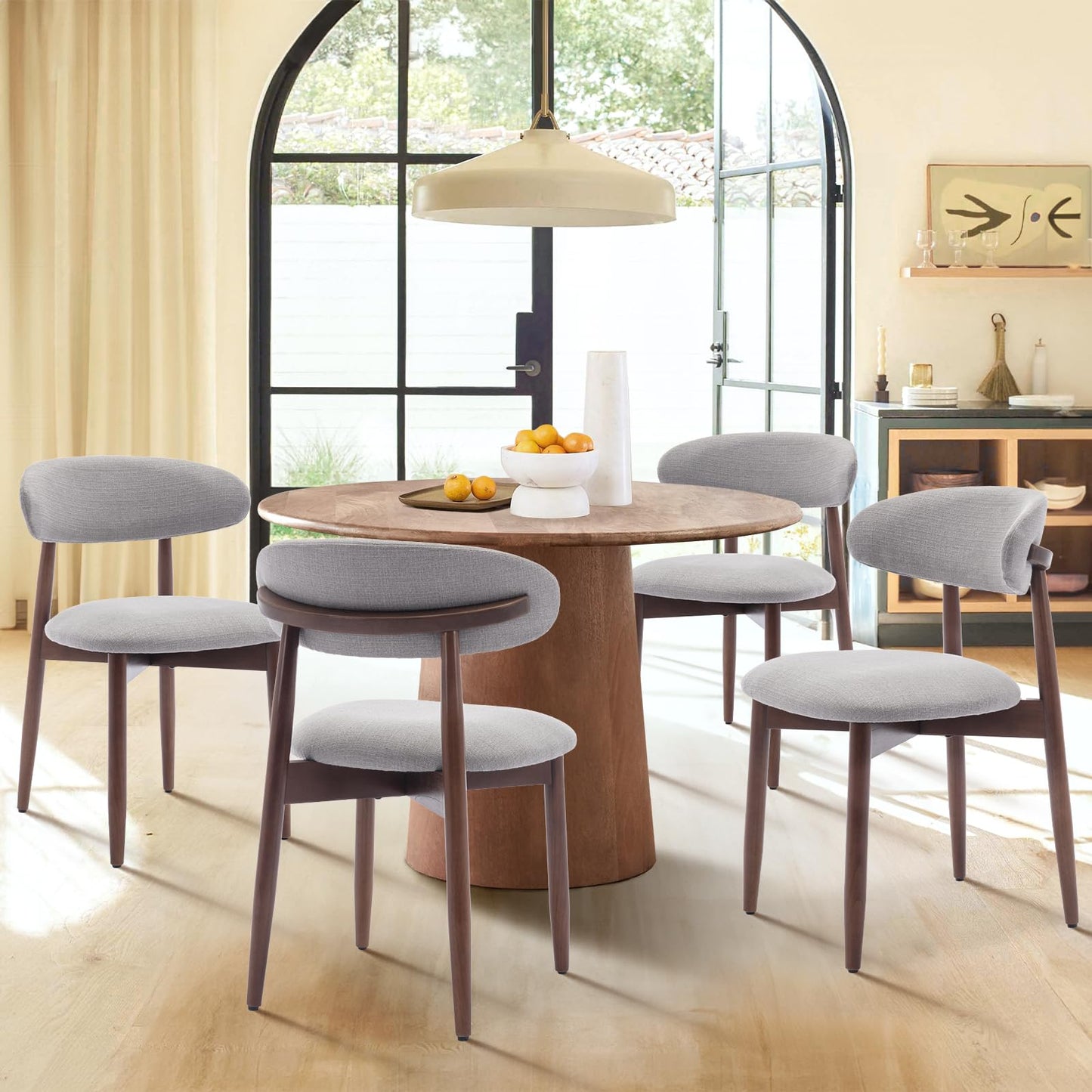 COLAMY Modern Dining Chairs Set with Wooden Legs – Upholstered Fabric Dining Room Chairs with Curved Backrest, Soft Cushion Seat