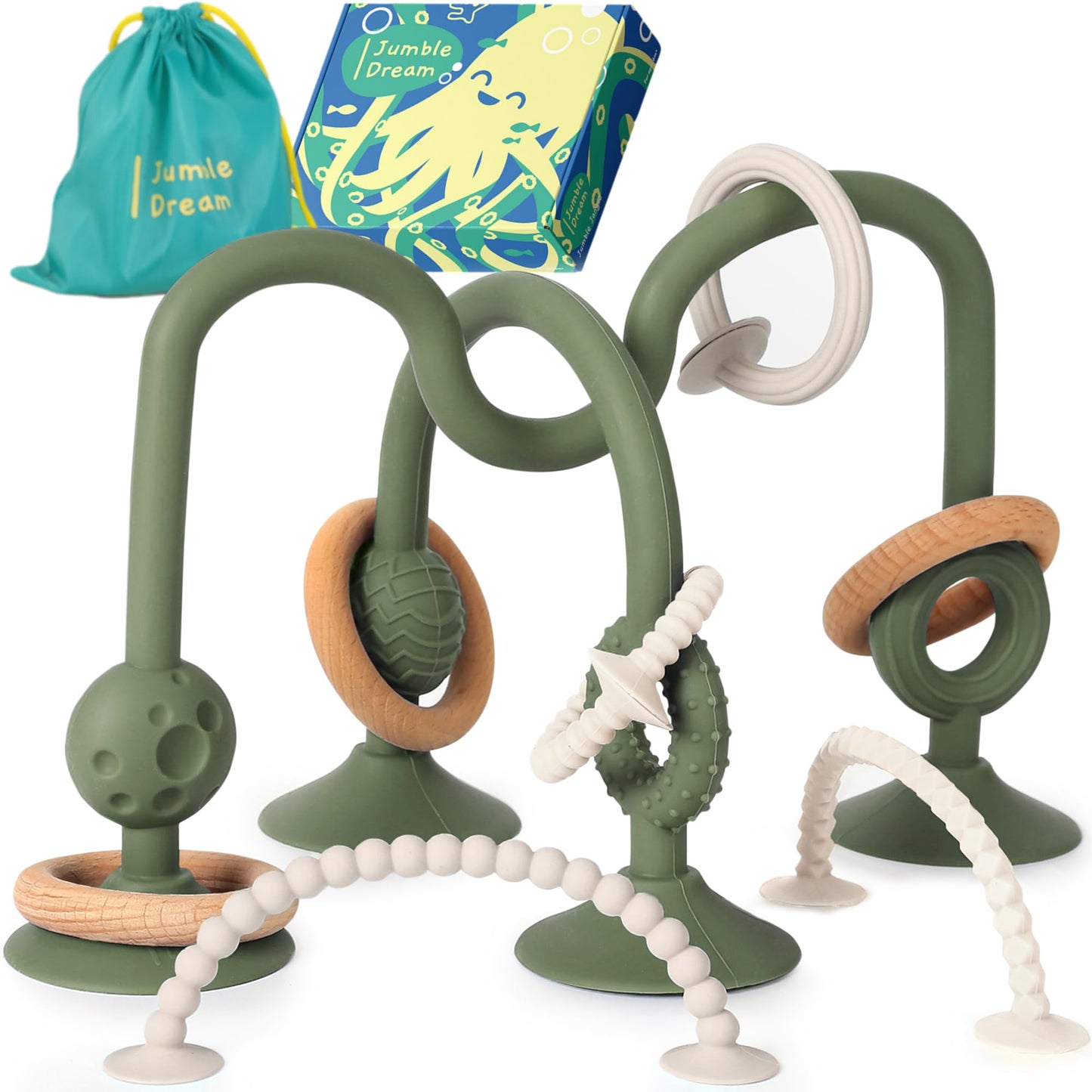 Jumble Jangle Baby Teething Toys ? BPA-Free, Multi Purpose High Chair Toys for Babies: Suction Teething Relief with Sensory Toy Textures for Infants