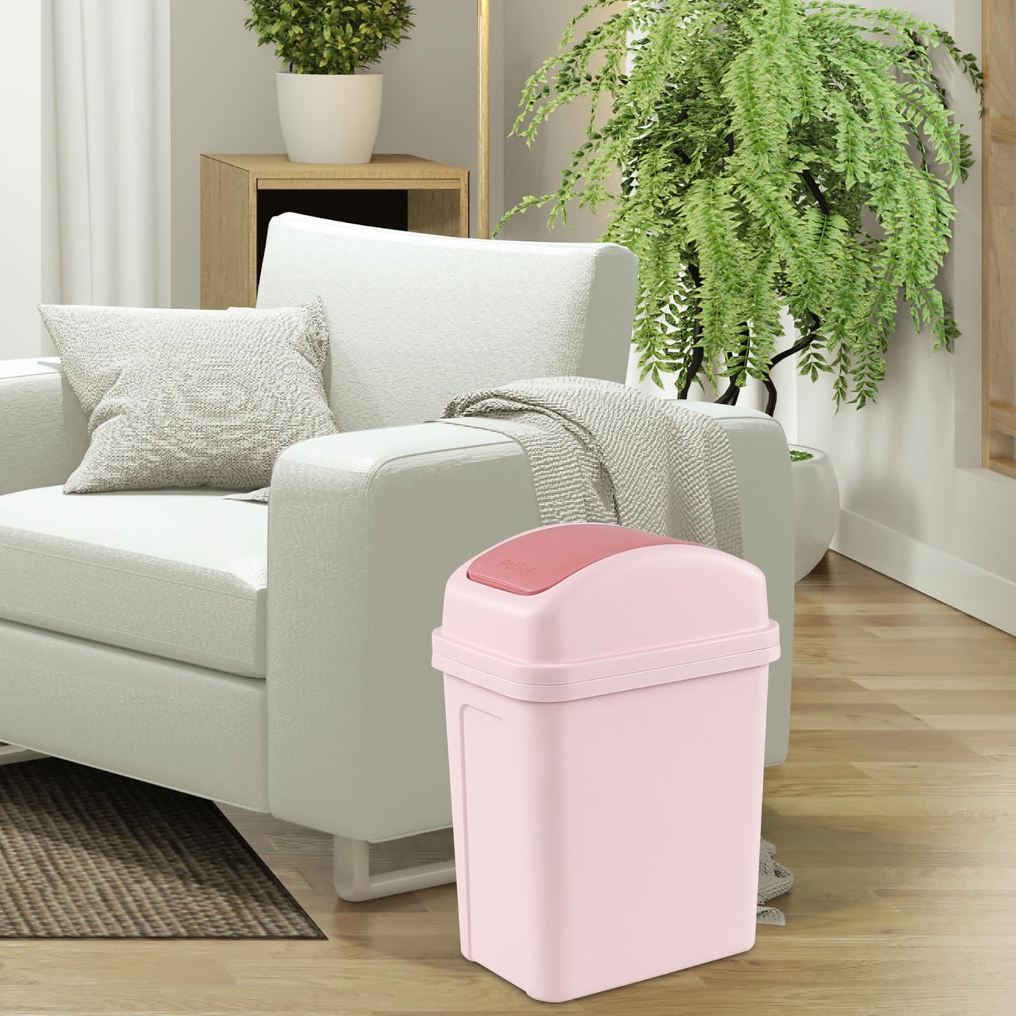 Ikando 7 L Small Swing Lid Trash Bin, Dustbin Paper Trash Bin, 1 Pack, Pink