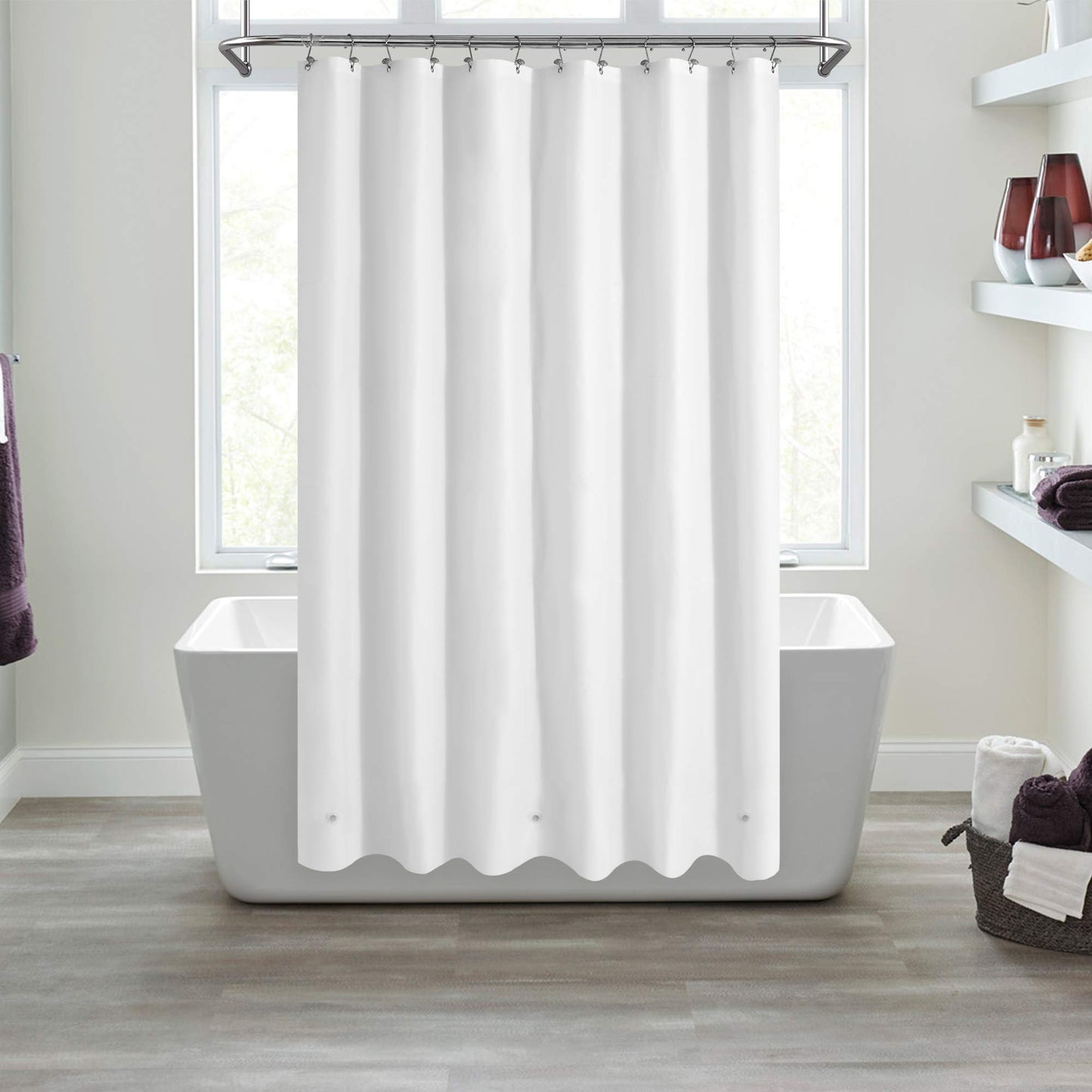 Mrs Awesome White Shower Curtain with 3 Magnets, 72 x 72 Inch, Flexible Sturdy Plastic Shower Curtain for Bathroom, Lightweight and Waterproof, White