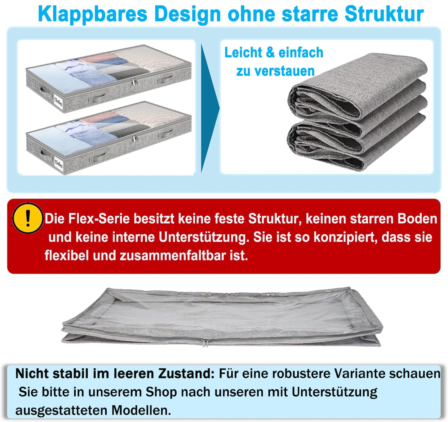 Kukikan Underbed Storage Drawers Set of 2, Lightweight Underbed Clothes Storage Container Bins with No Structure, Shallow Storage Bag for Dorm & Home