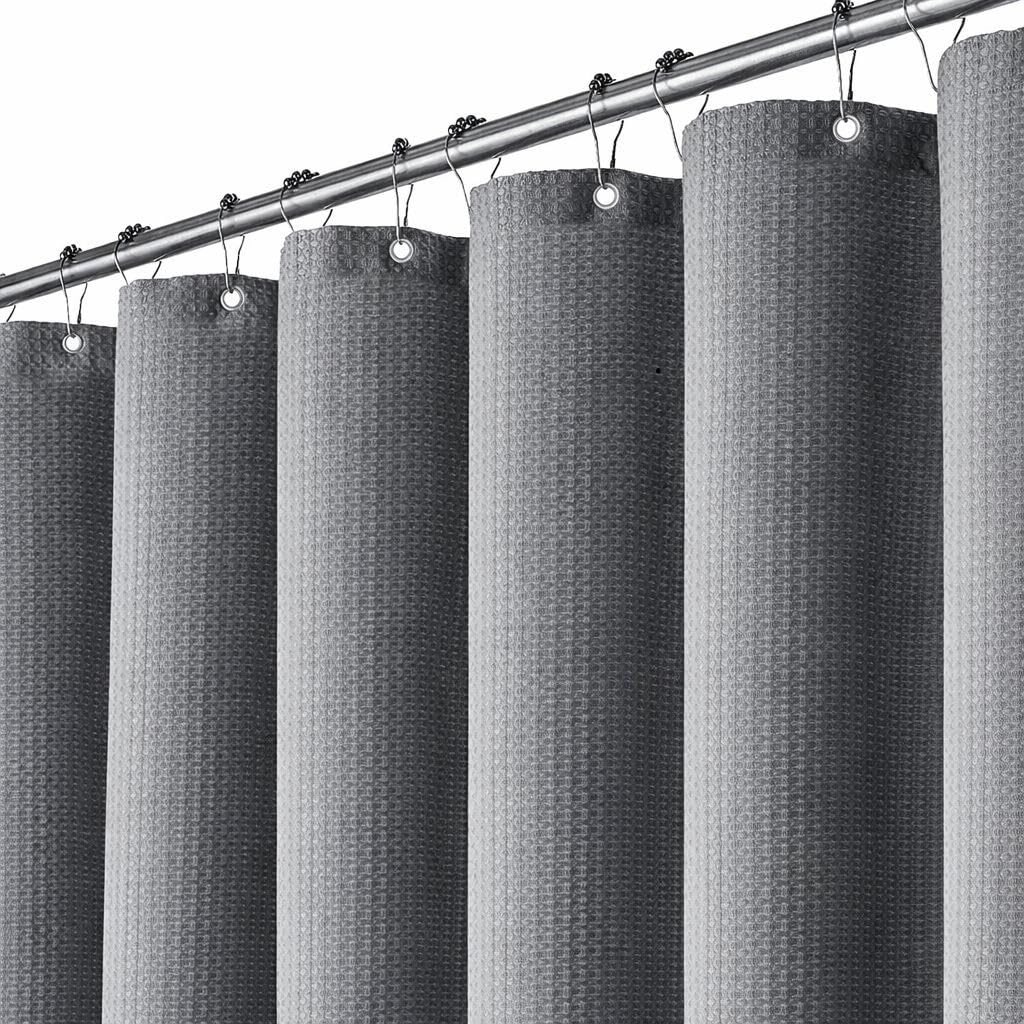 PWRco Grey Dobby Shower Curtain - Industrial & Modern Bathroom, 280 GSM Opaque Water-Resistant Fabric, Mold Mildew Resistant Weighted Hem No Flutter