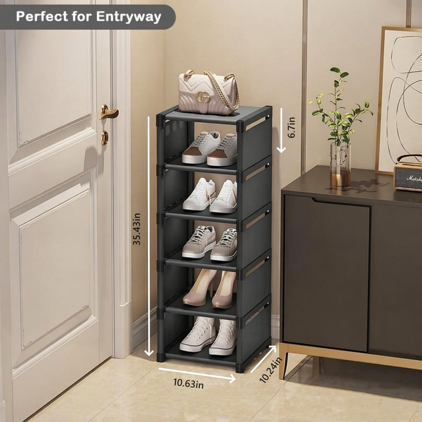 Yeahbo Narrow Small Shoe Storage Rack Black, Vertical Racks for Slim Space