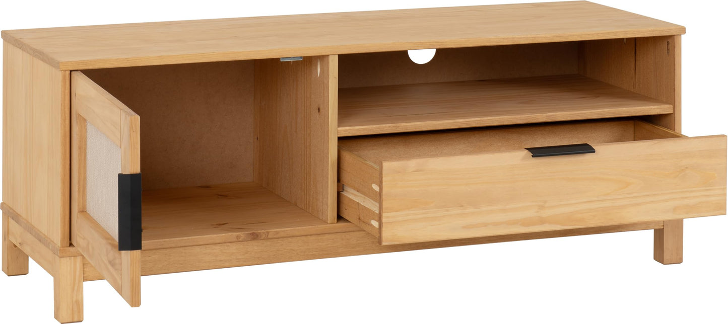 Seconique Corona Rattan 1 Door 1 Drawer TV Unit in Distressed Wax Pine