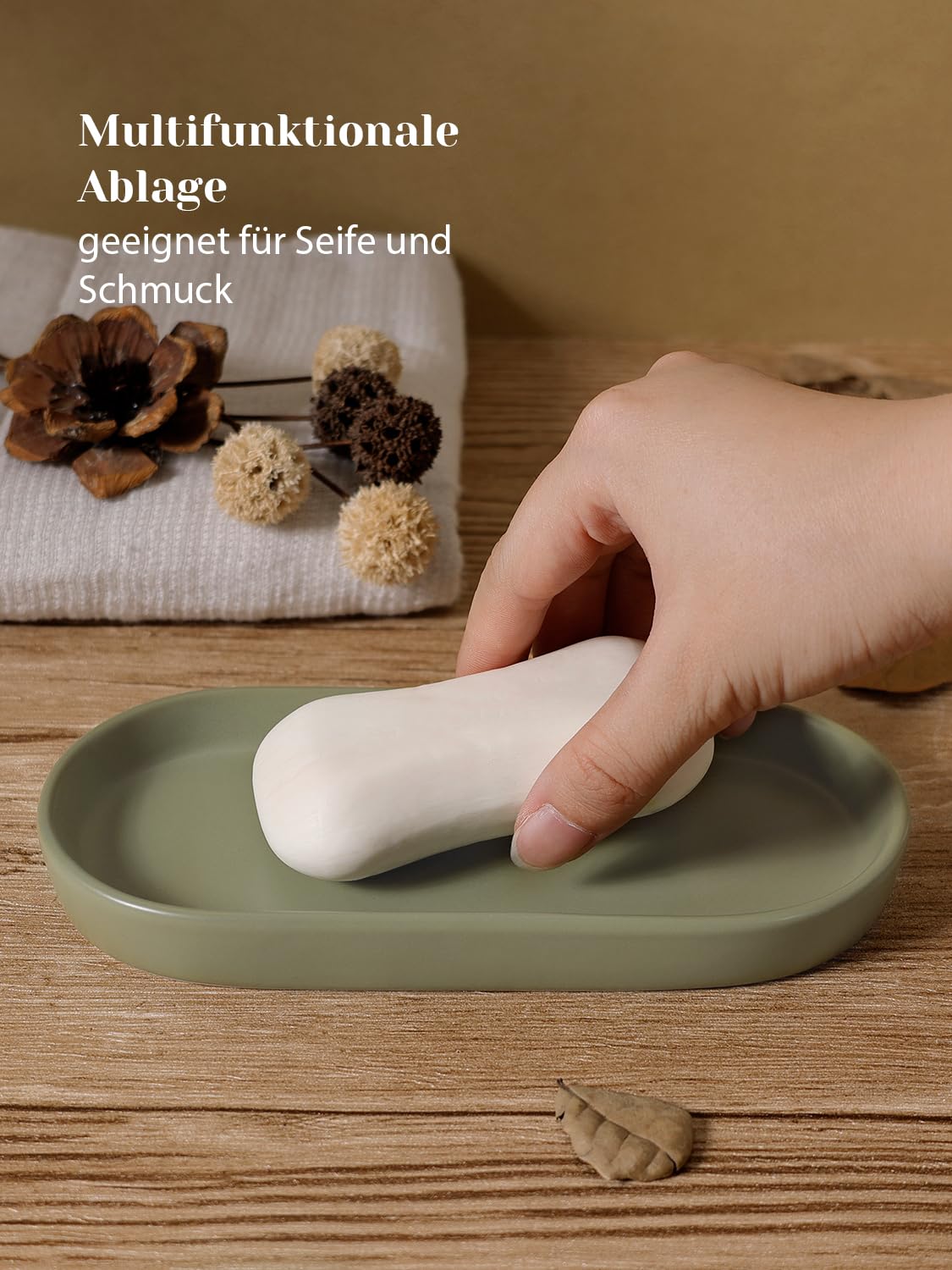 Autumnlife 3 Pcs Ceramic Bathroom Accessory Set - Liquid Soap Dispenser, Toothbrush Holder & Tray, Bathroom Counter Set