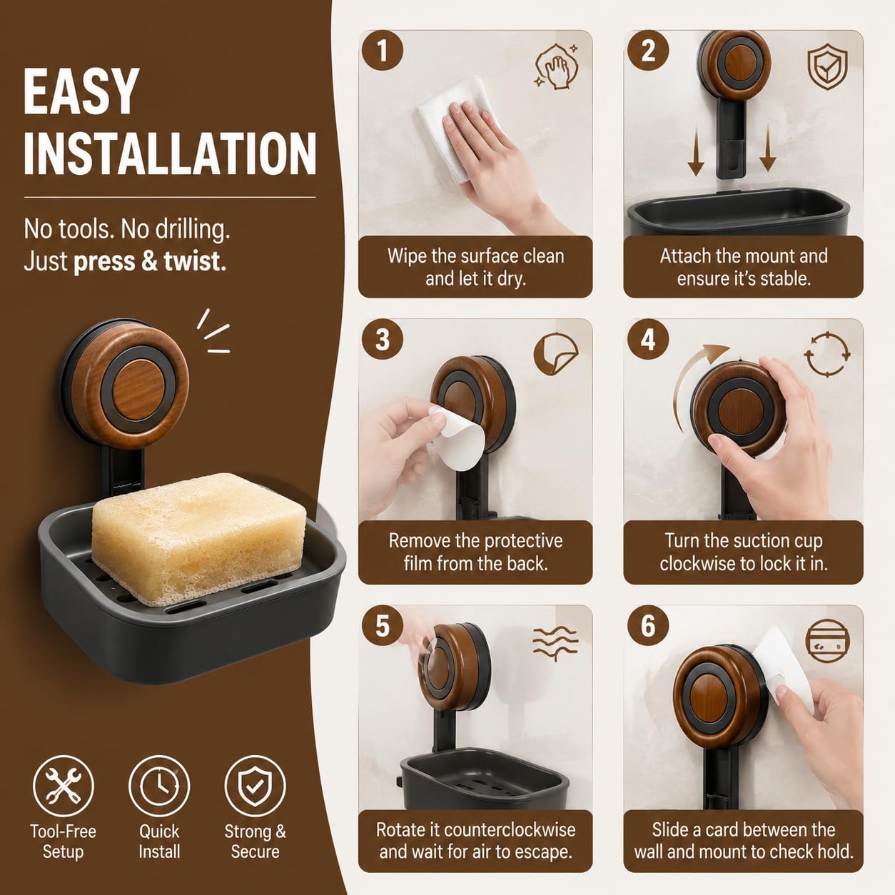 2PCS Double Layer Soap Dish for Shower Wall Mounted Suction Cup Soap Holder