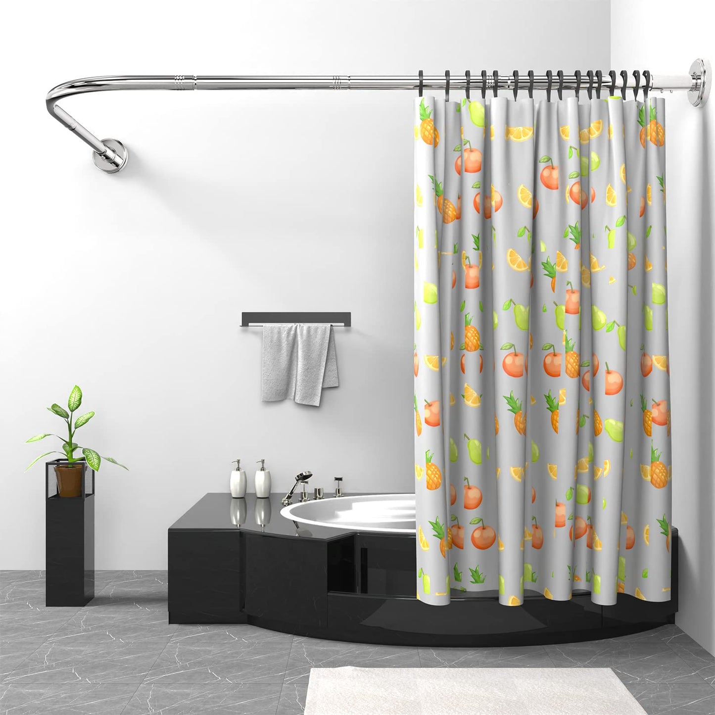 Misounda Shower Curtain Rail L Shape, Stainless Steel Shower Rail, 120x120 cm Adjustable Shower Pole with Stainless Rings, Hanging Shower Curtain Pole