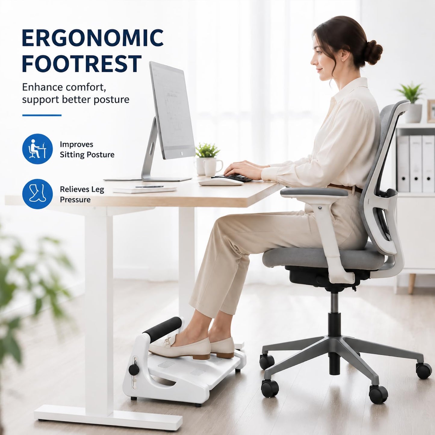 Ecloom Non-Slip Desk Foot Rest 2 Massage Modes Foot Roller Textured Surface