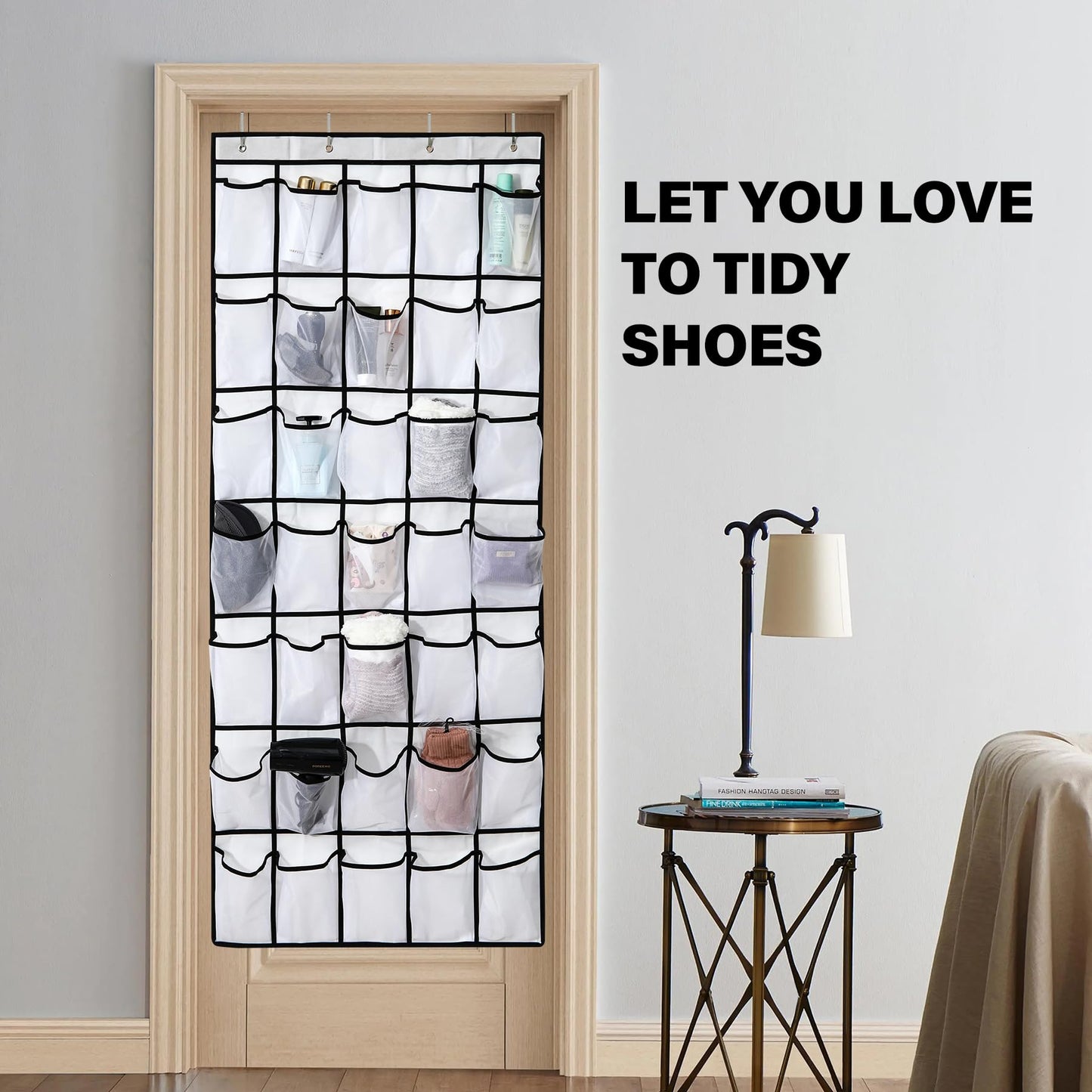 35-Pocket Over The Door Shoe Organizer - Mesh Pockets Shoe Holder Rack With 4 Metal Hooks