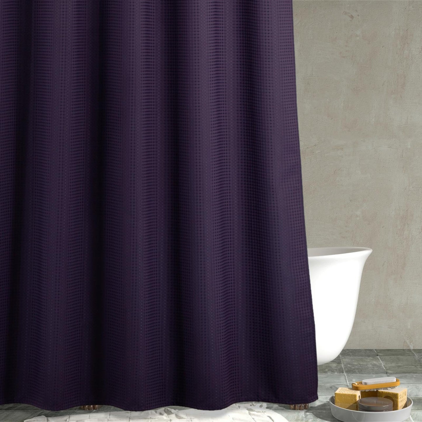 Purple Extra Long Shower Curtain: 84 Inch Long Waffle Weave Heavy Duty Fabric Shower Curtains for Bathroom -Water Repellent Washable Thick Polyester