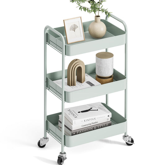 KINGRACK Kitchen Trolley, 3 Tier Rolling Trolley, Metal, Serving Trolley with Wheels Handles, Shelf Trolley for Office, Salon, All-purpose Trolley for