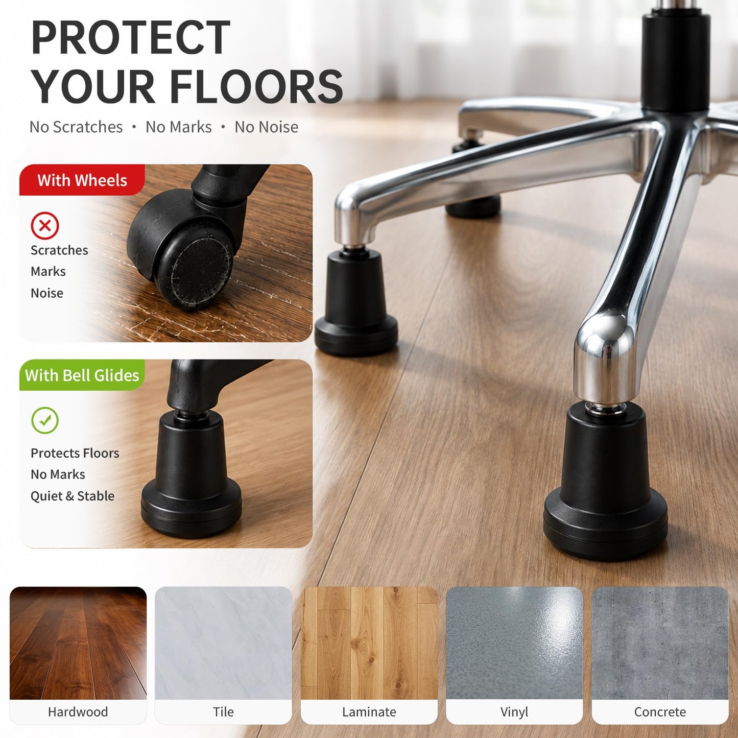 5Pcs High Profile Bell Glides Replacement Stool Swivel Caster Wheels or Office Desk Chair