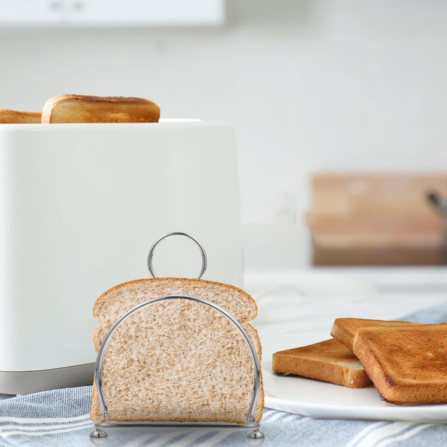 SHINEOFI Toast Display Rack Stainless Steel Bread Stand Space Saving Design, Metal Holder for Sliced Bread and Pastries