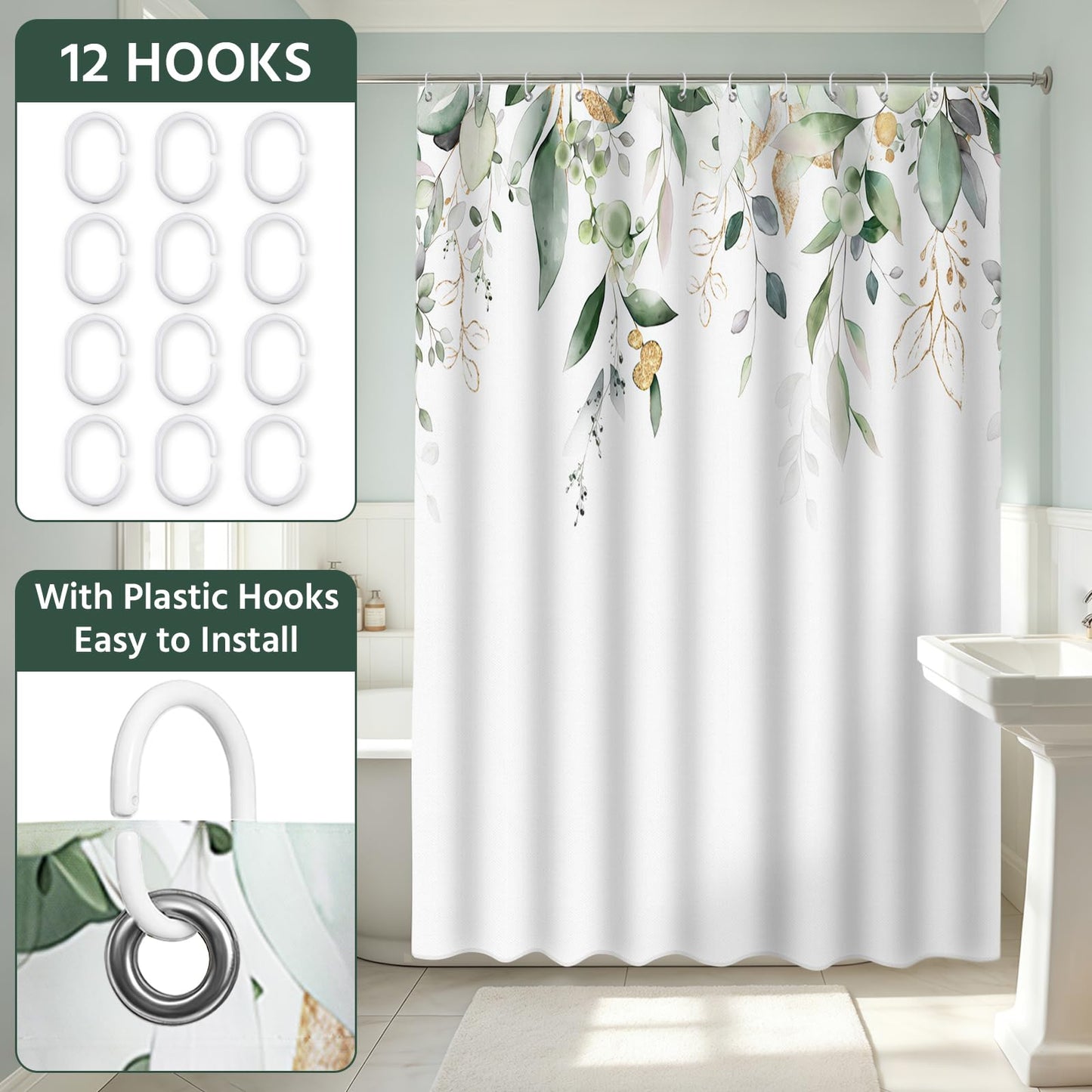 FAVORTALK Shower Curtain Waterproof Polyester Bathroom Curtains,180 x 180 cm Washable Bath Curtains, Quick-Drying