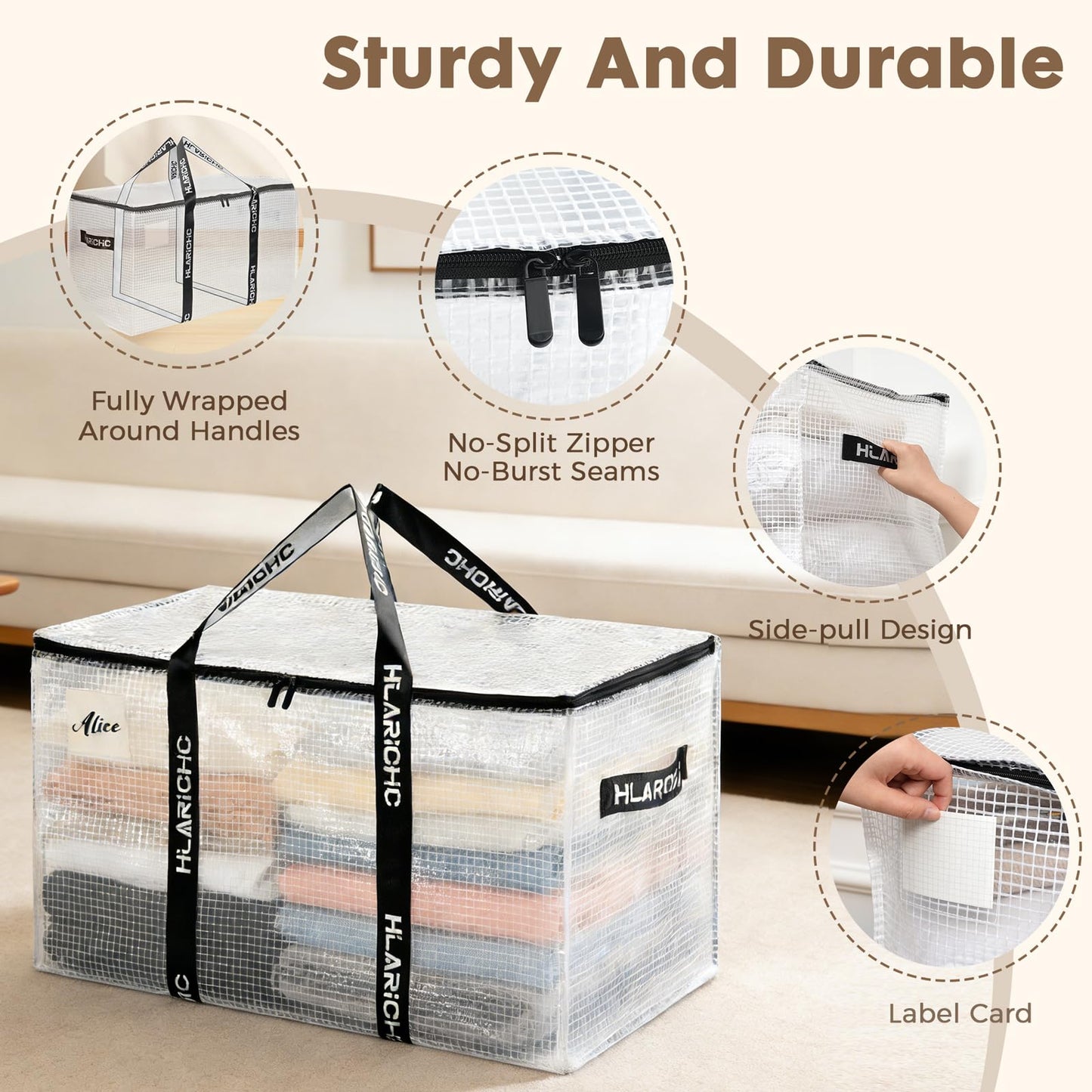 Hilarichic Heavy Duty Moving Bags 97L - Extra Large Storage Bags for Clothes with Strong Zipper & Comfortable Handles, Packing Boxes for Moving House