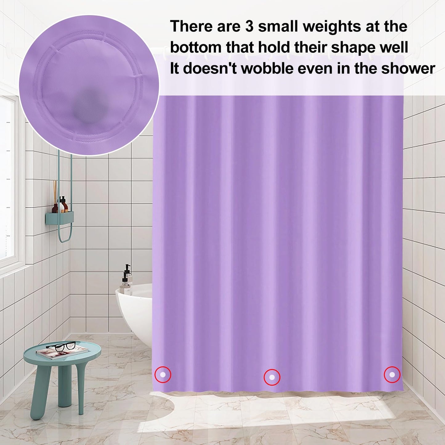 LUKDUNG 180 x 180 cm Bath Curtain, Anti-Mould Shower Curtain for Bathroom, Bathtub, Made of Fabric, Waterproof, Washable PEVA With 12 Rings