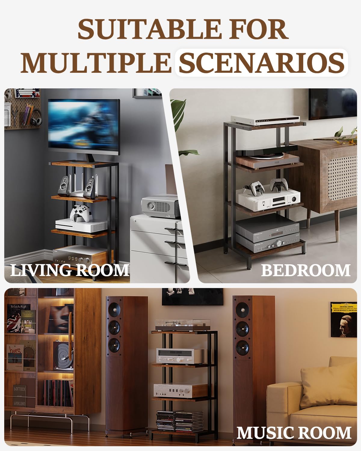 Hocomay HiFi Stand With Storage Shelf - 4-Tier - 28D x 42W x 81H cm