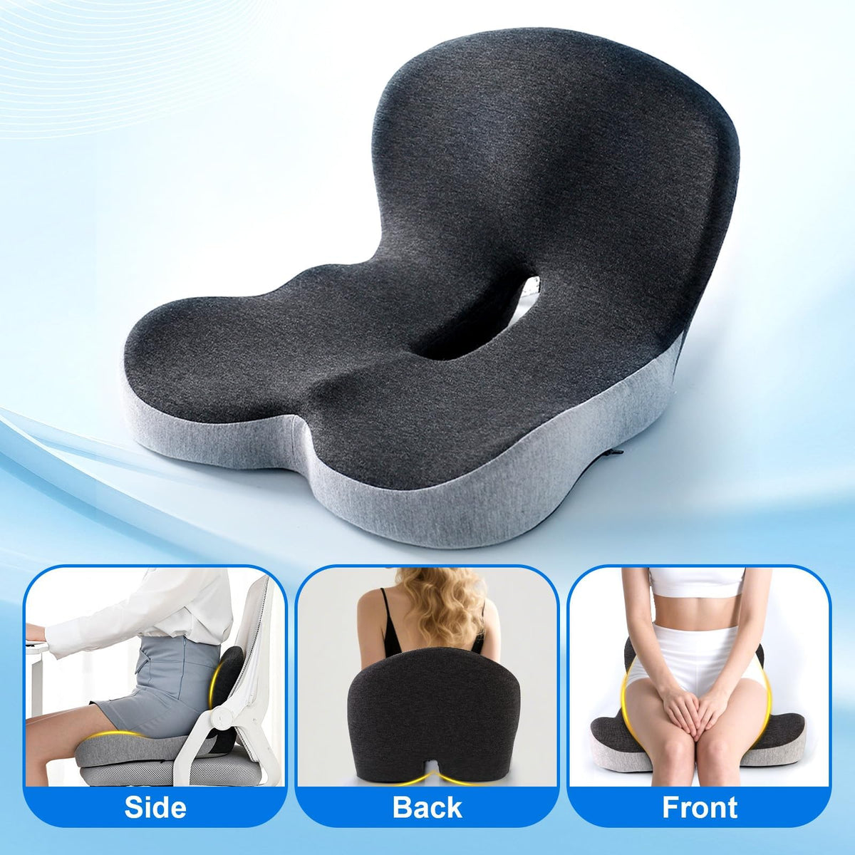 Seat Cushion,Ergonomic Memory Foam Seat Cushion with Lumbar Support For Car and Washable Cover,Comfortable Non-Slip Back Support for Office
