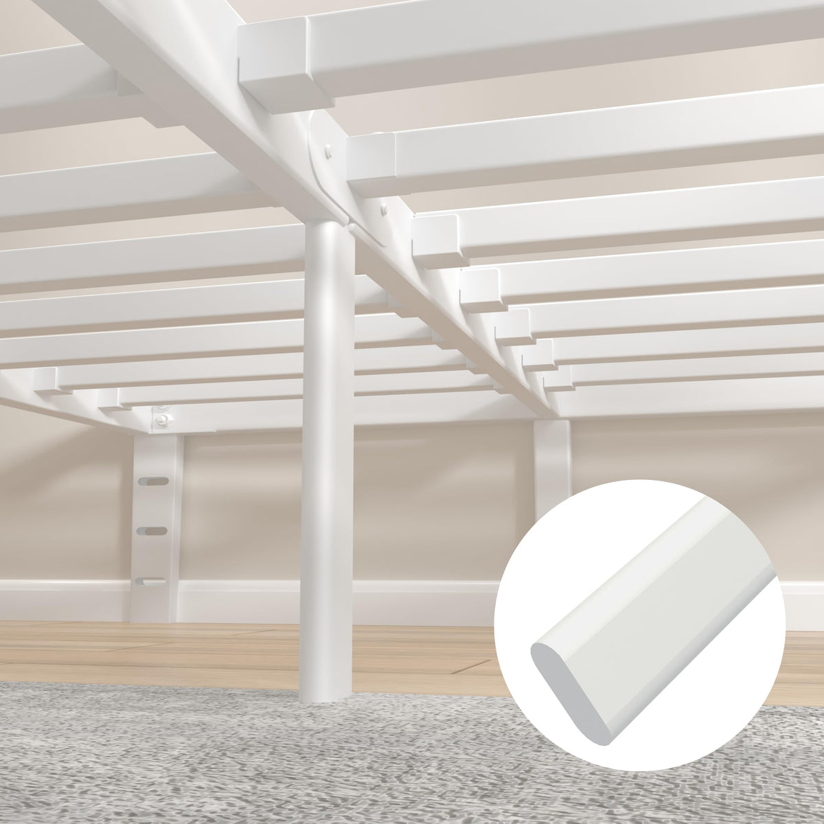 KVLKBV Single Bed Frame 90 x 200 cm,White Bed Frame with Metal Anti-slip Gasket and Large Storage Space Under Bed - Suitable for Bedroom