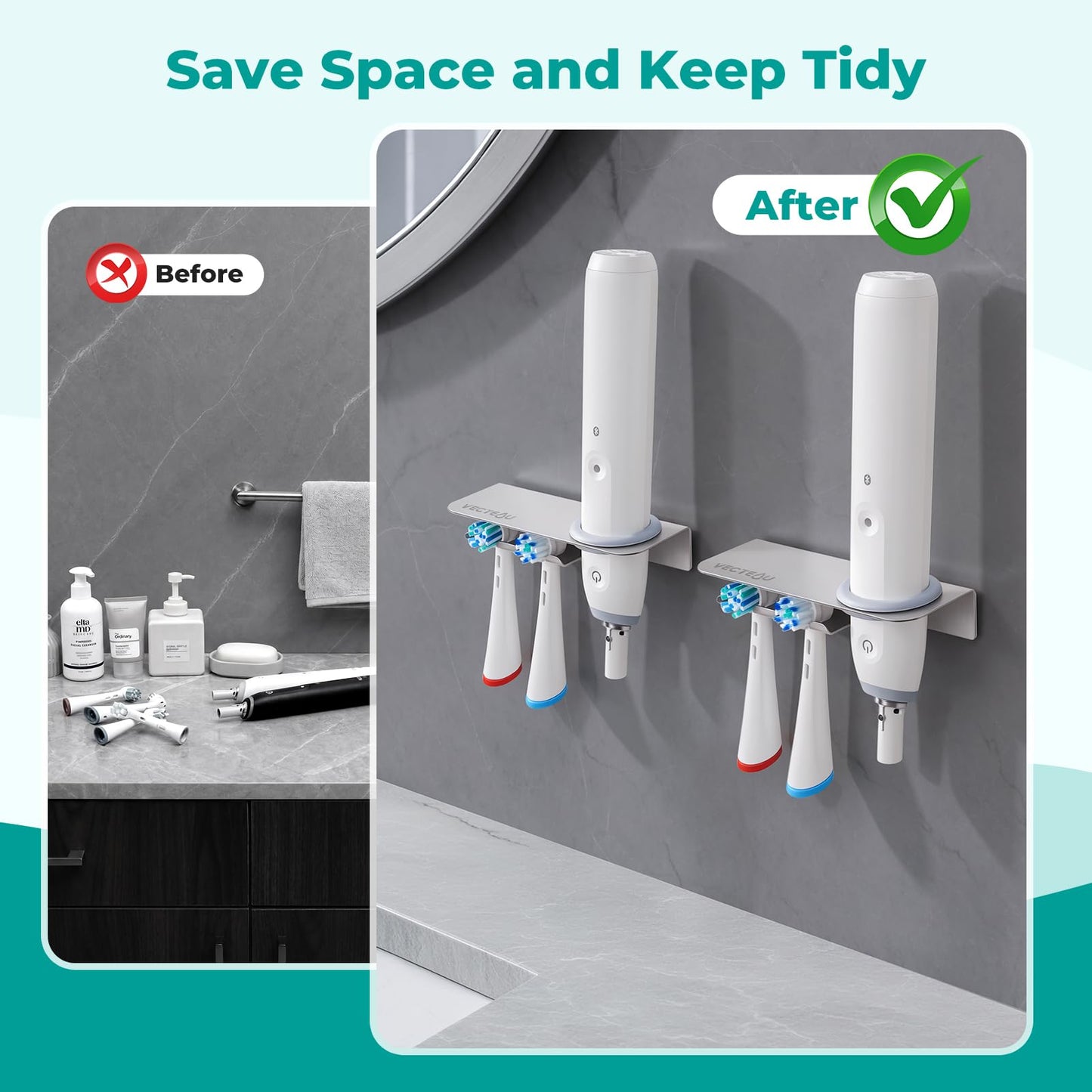 VECTEAU Toothbrush Holder Wall Mounted, Stainless Steel Electric Toothbrush Holder Compatible with Oral-B iO
