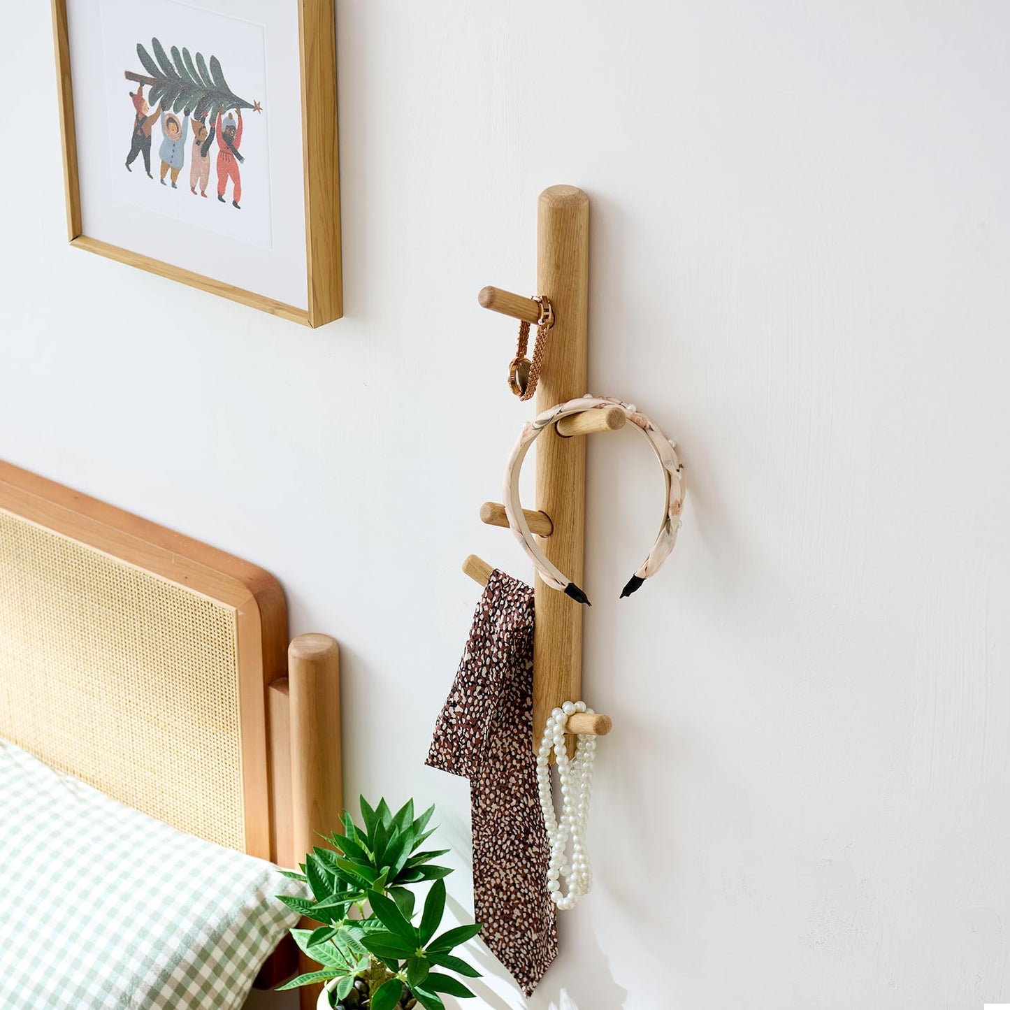 TREOAKWIS Vertical Coat Rack 40cm, Wood Hat Rack Wall Mounted with 4 Hooks