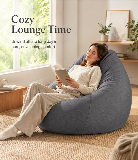 Highdi Large Bean Bag Without Fillings - Cotton Linen Durable & Comfortable, Grey Storage Bean Bag Chair for Living Room/Bedroom/Gaming Room