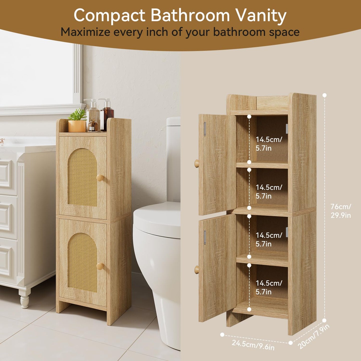 IBUYKE Small Bathroom Storage Cabinet Toilet Paper Storage Holder WBS001N