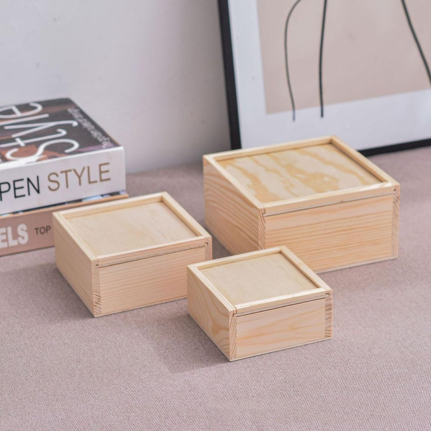 Anktily 2 Pack Unfinished Wood Storage Box with Slide Lid, Blank Natural Wood Box Case Container for Jewellery, DIY Arts & Crafts Hobbies