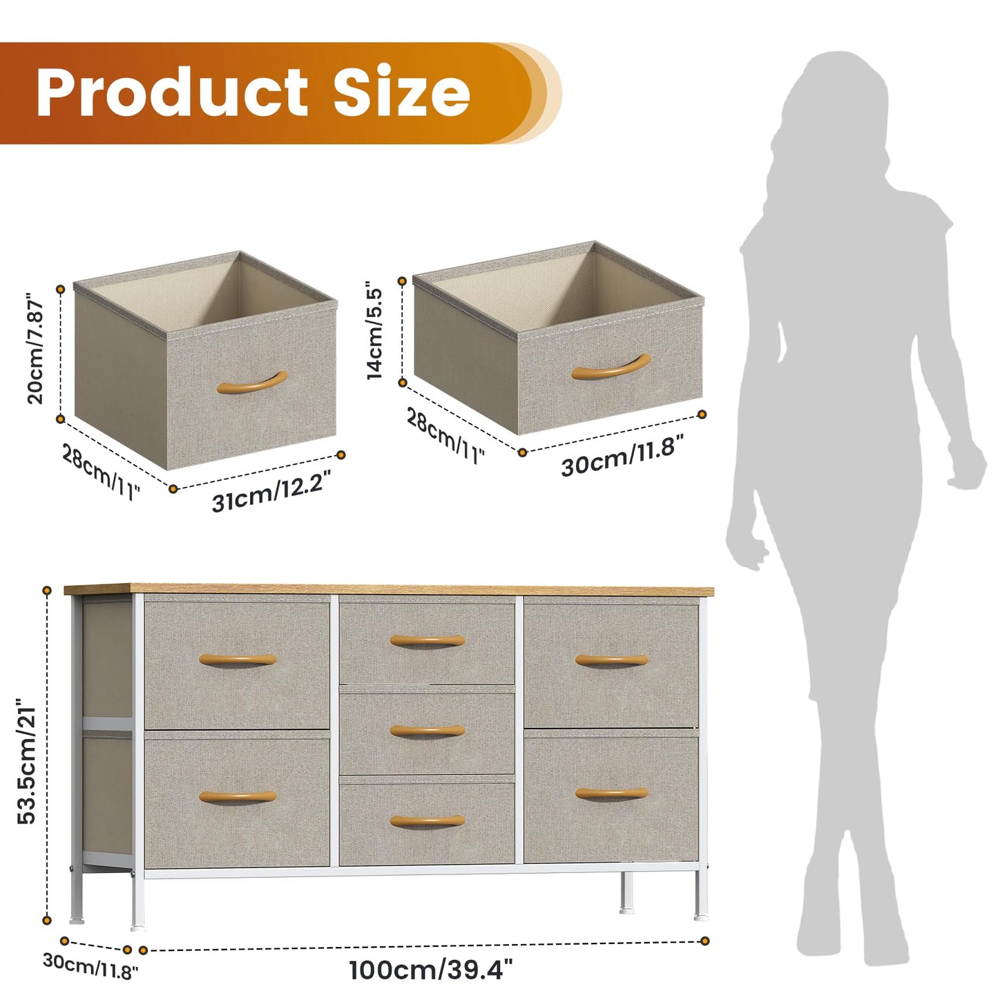 GoaHi Chest of Drawers, Small Dressers with Metal Frame and MDF Wooden Top Board, Adjustable Feet, Anti-Tip Safety