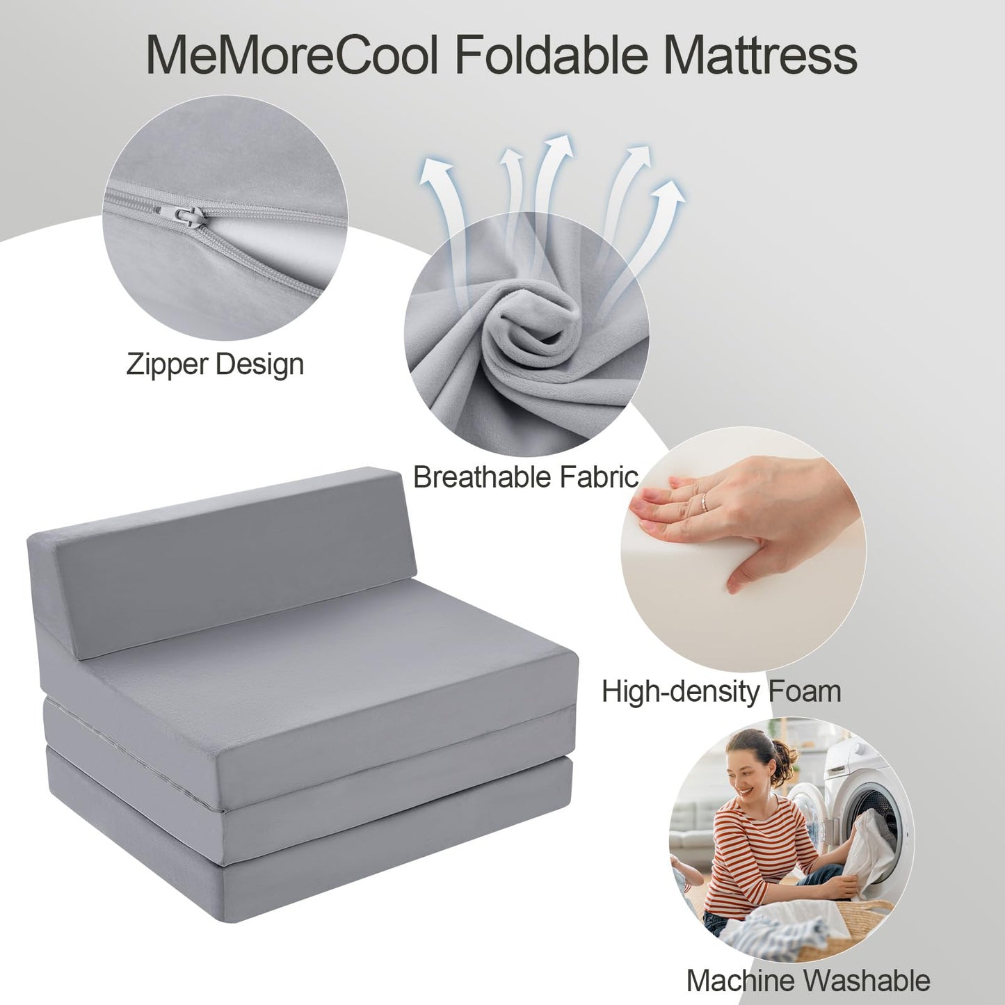 MeMoreCool Folding Floor Mattress Single, 195x75cm, Grey