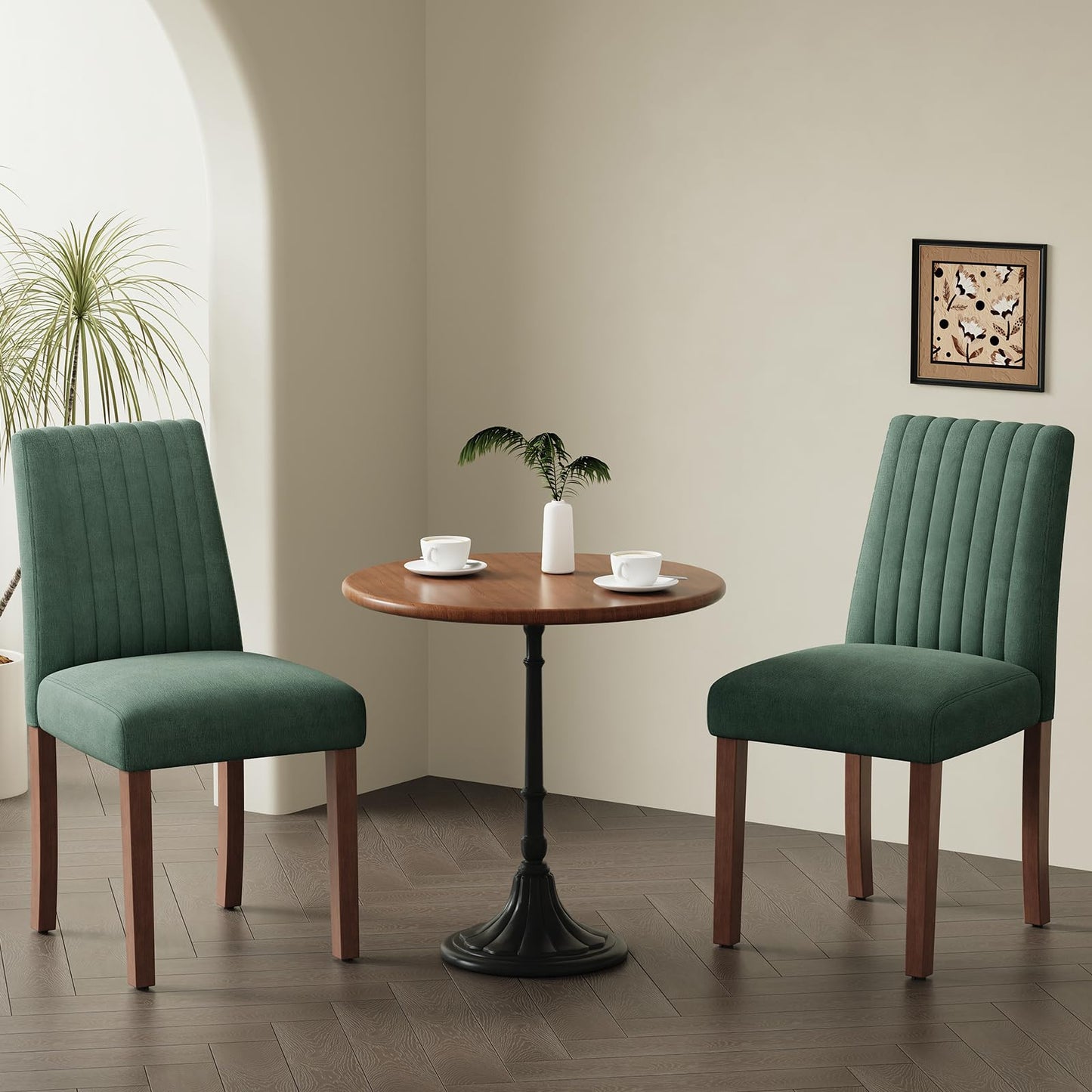 COLAMY Dining Chairs Set of 2 with Thick Seat Cushion, Fabric Chairs for Dining Room with Wood Legs and Ergonomic High Back