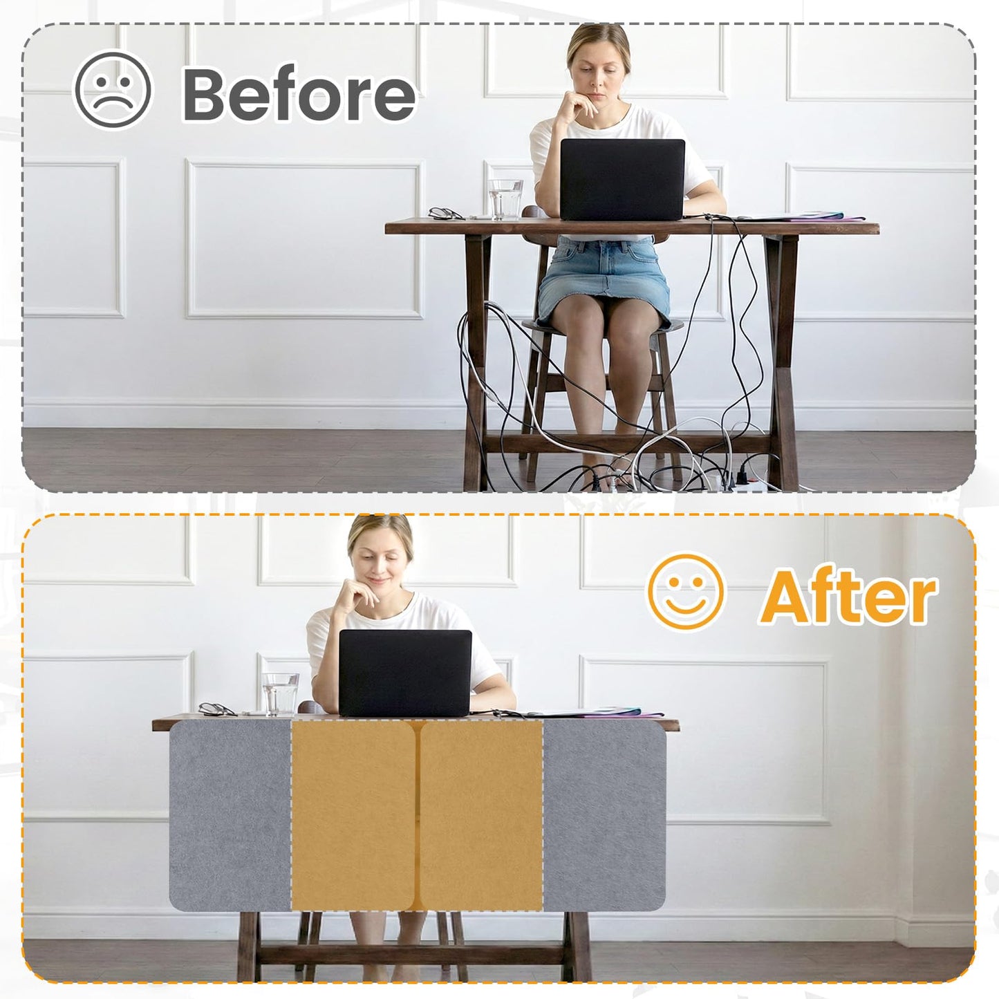 2-Pack Felt Desk Dividers, Clamp-On Panels, 40 x 60 cm, Light Grey