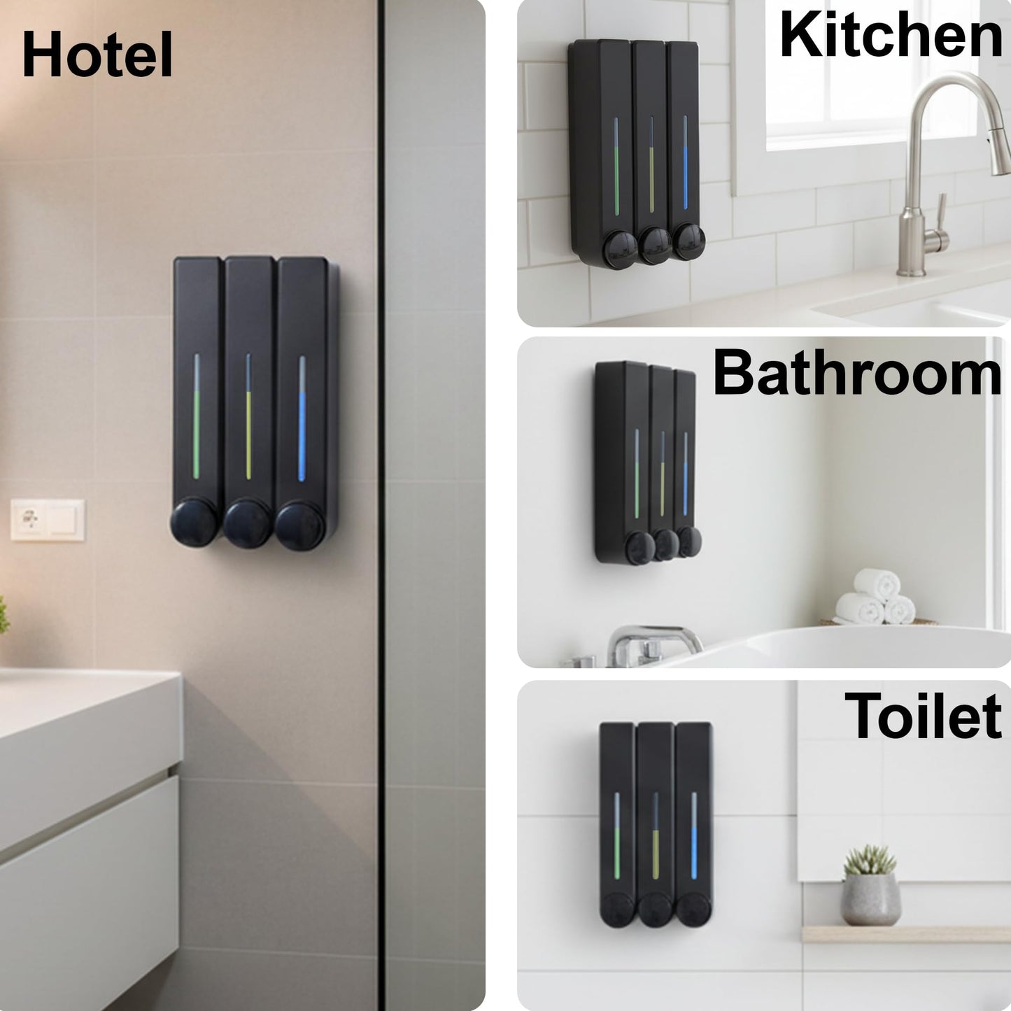 VrEnduuo Shower Dispenser 3 Chamber No Drill,Shampoo and Conditioner Dispenser,Shower Soap Dispenser Wall Mounted for Bathroom Hotel Toilet with