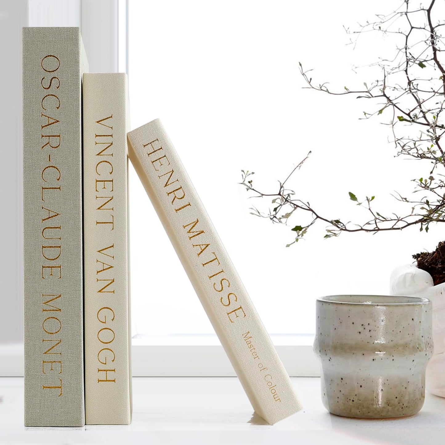 kroucoco Decorative Faux Books - Set of 3 Linen Storage Boxes for Coffee Table, Bookshelf & Home Decor (Sage-beige)