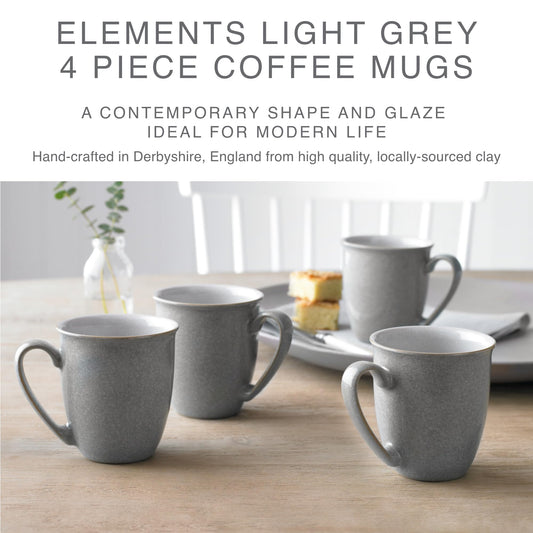 Denby - Elements Light Grey Coffee Mug Set of 4 - 330ml Stoneware Ceramic Tea Mug Set For Home & Office - Dishwasher Safe, Microwave Safe - Pale Grey,