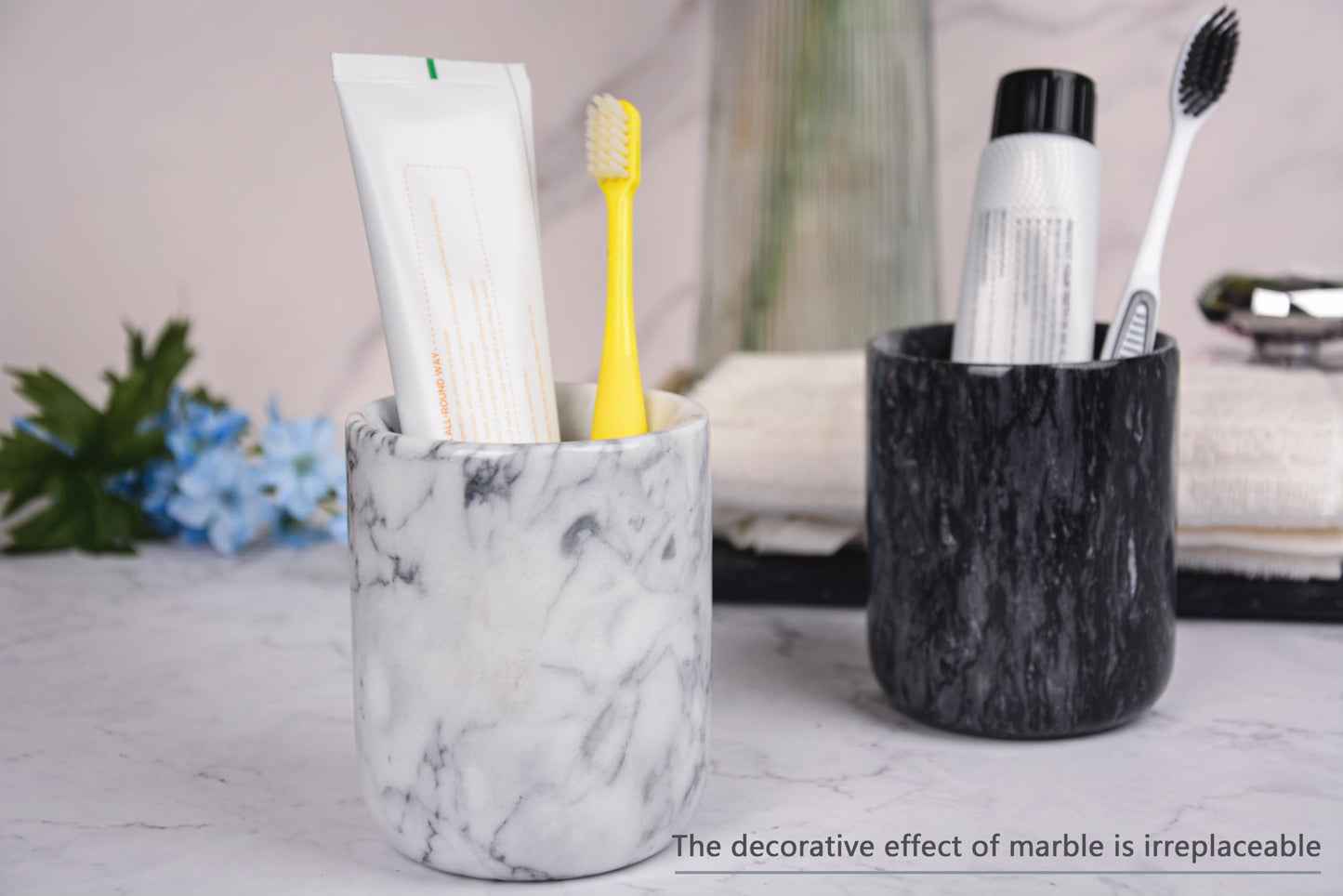 SIPARUI Marble Toothbrush Holder,Bathroom Toothbrush Cup Toothpaste Holder,Toothbrush Storage,Travel Camping Portable Reusable Storage Cups,Sturdy