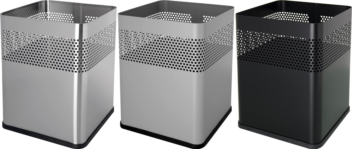 helit H2515900 Square Stainless Steel Waste Paper Bin, 18 litres, Silver, with Hole Decoration, Pack of 1