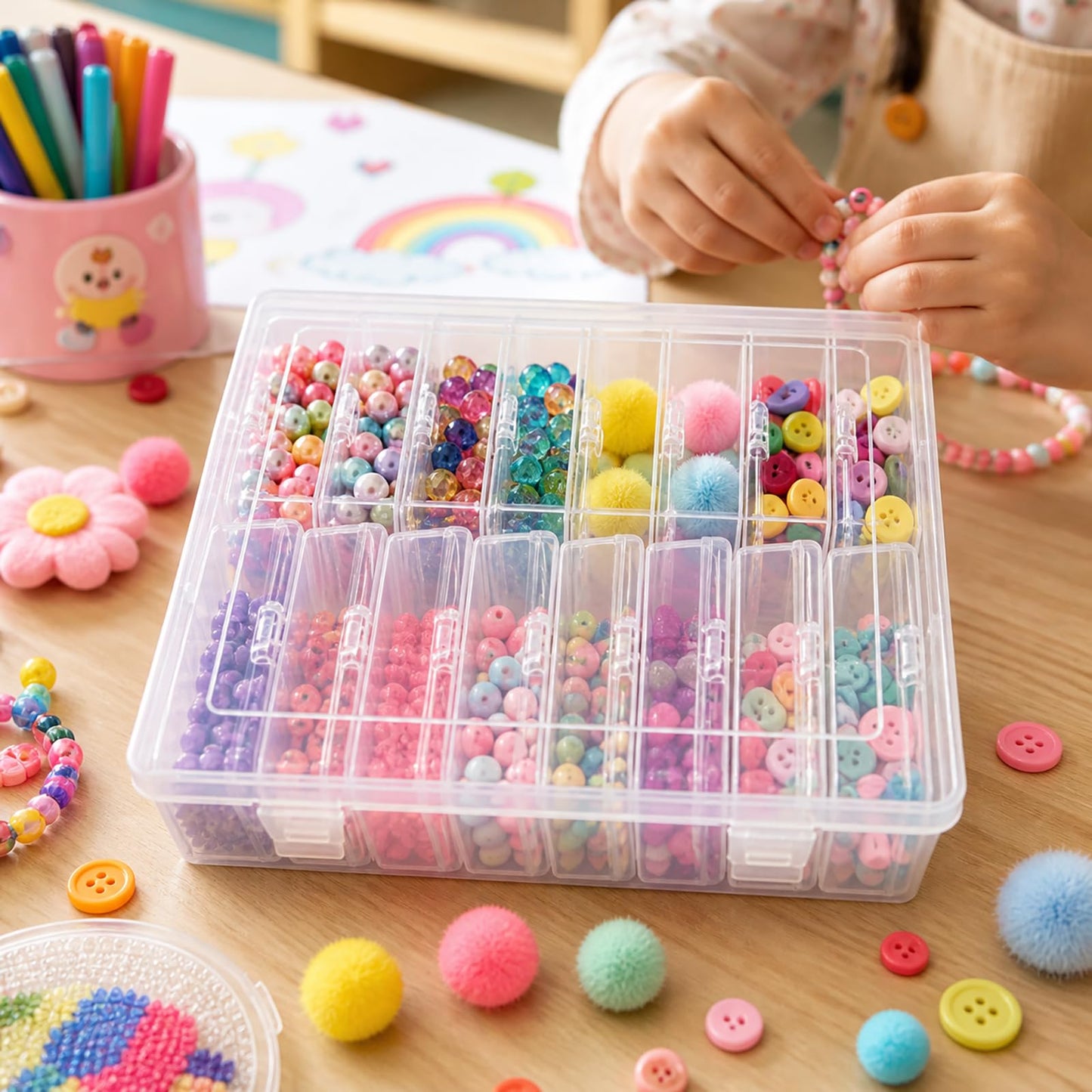 YYGMSS Plastic Storage Box with Lid for Small Parts Beads Craft Items Jewellery with Labels Compartments Container Organiser (16, 8.5 * 5.5 * 2.5cm)