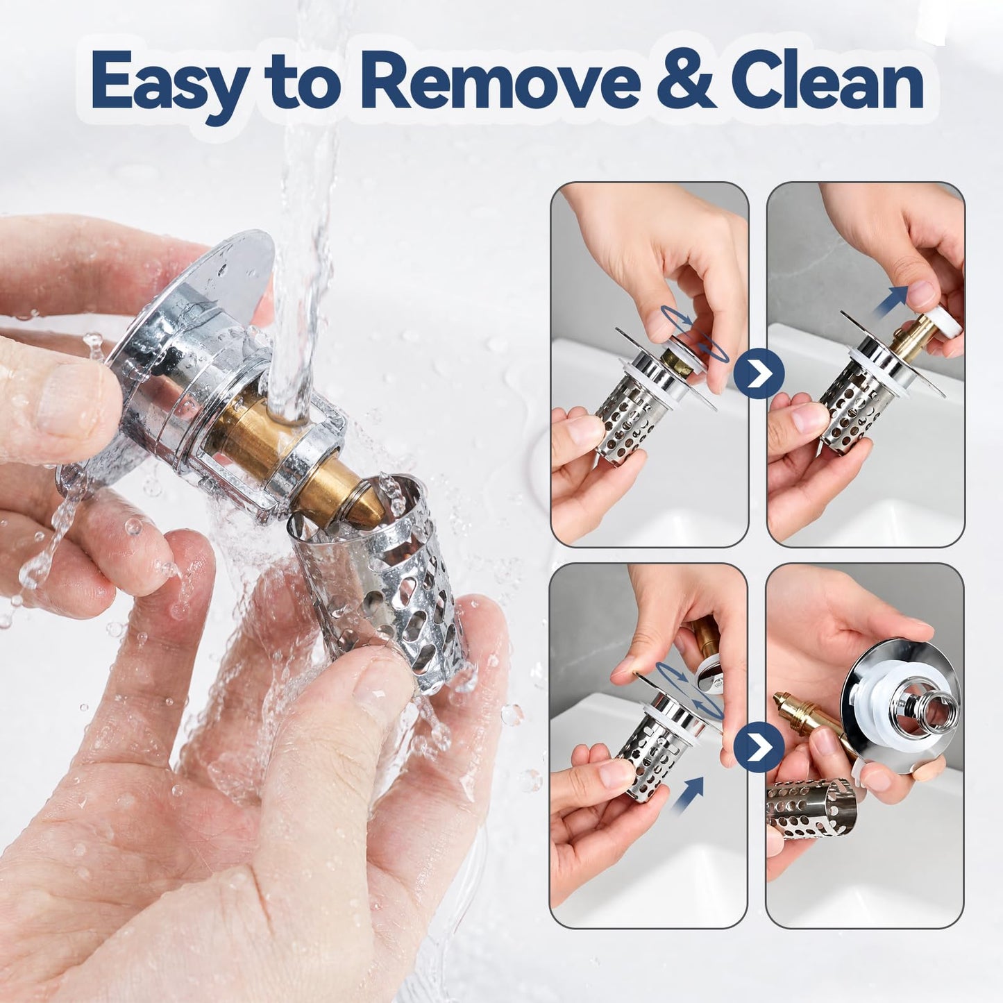 3 In 1 Pop Up Sink Plug - Bathroom Sink Plugs fits 30-60mm Drain Holes