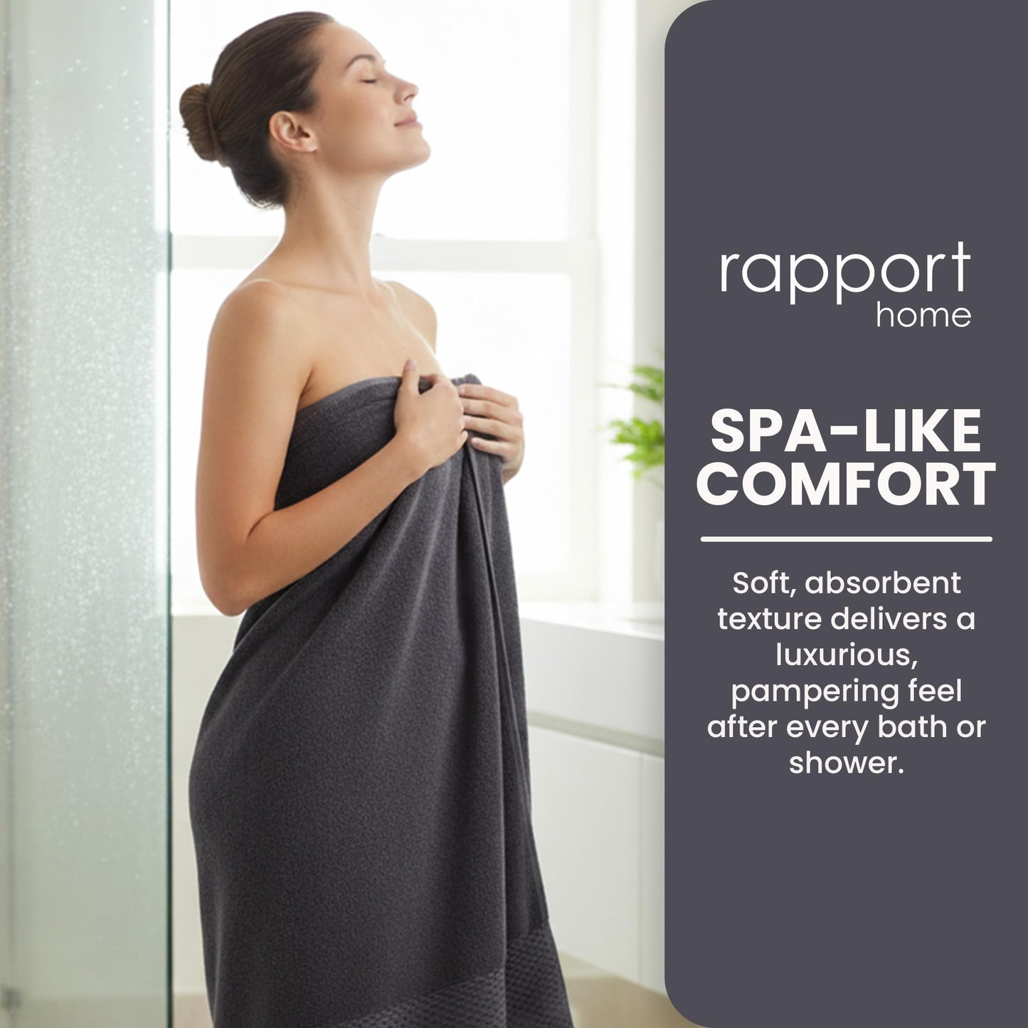 Rapport HomeEden Weave Bath Towels 2-Pack | Steel Grey, 70x120cm | 100% Cotton 500gsm | Oeko-Tex Made in Green & BCI Certified