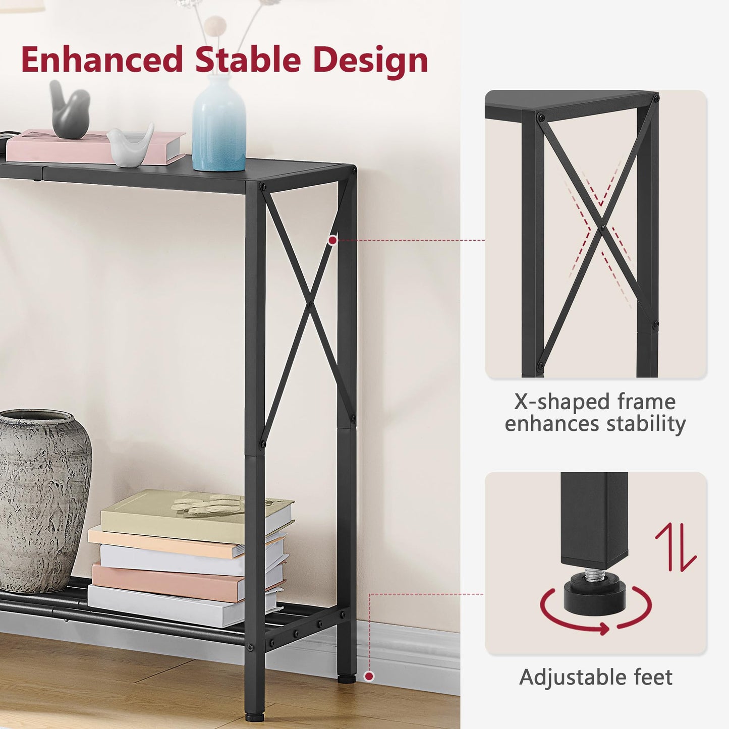 Tajsoon Small Entryway Table, 2-Tier Narrow Consle Table for Entryway, Small Hallway Table with Storage Shelves, Thin Sofa Table for Hallway