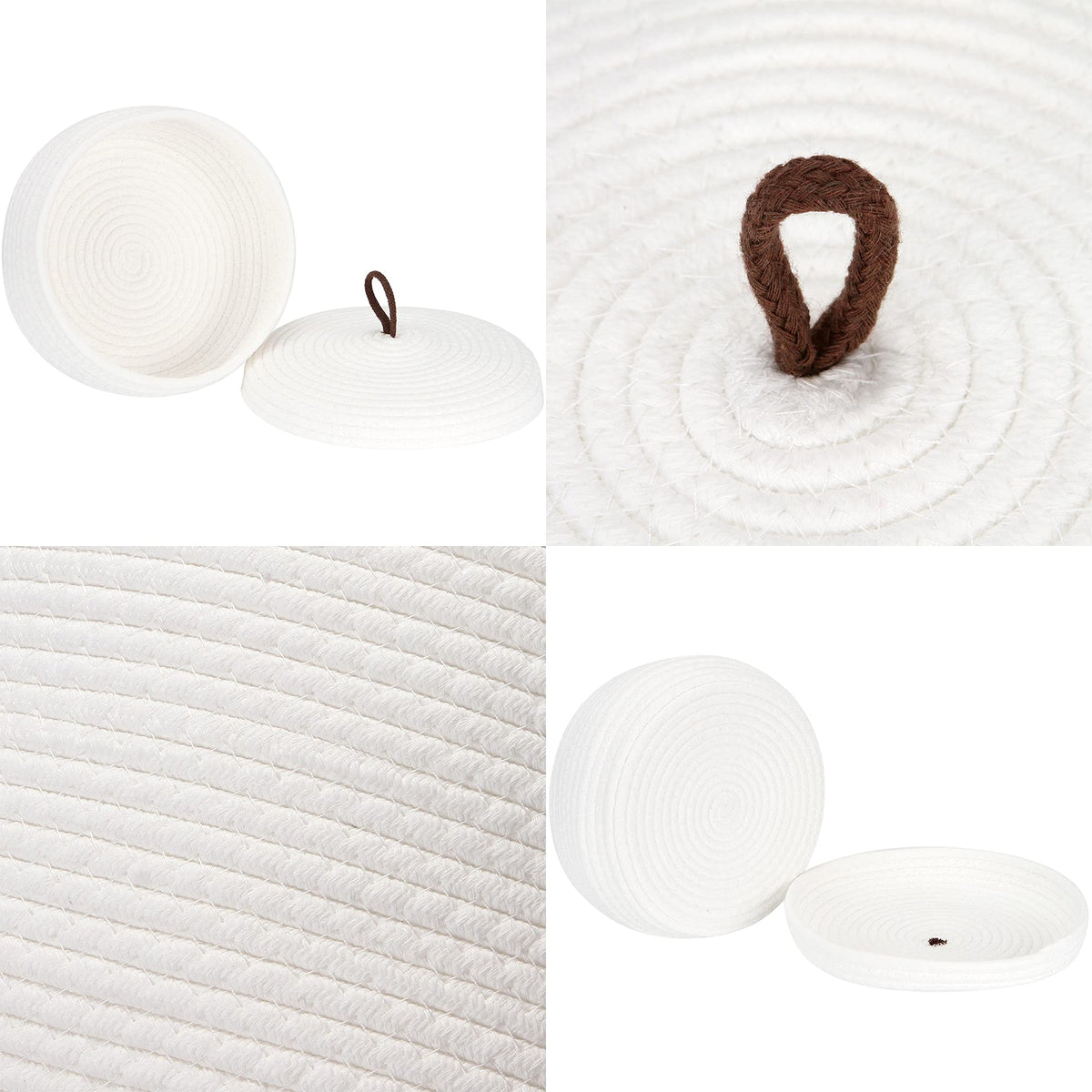 Sea Team Round Cotton Rope Storage Basket with Lid, Decorative Woven Storage Bin, Pot, Caddy, Organizer, Container for Snacks, Towels, Plants