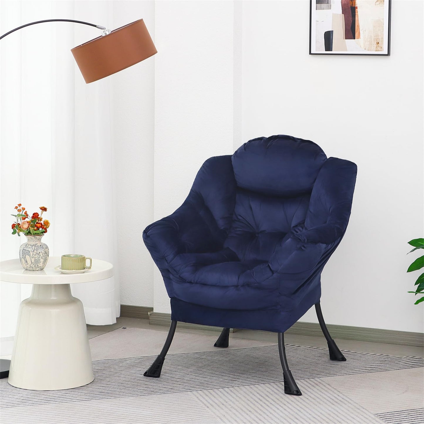 Mordchil EU Comfy Chair for Adults,Armchair Chair for Living Room,Velvet Reading Chairs for Bedroom, Accent Chairs with Steel Frame,Navy Blue